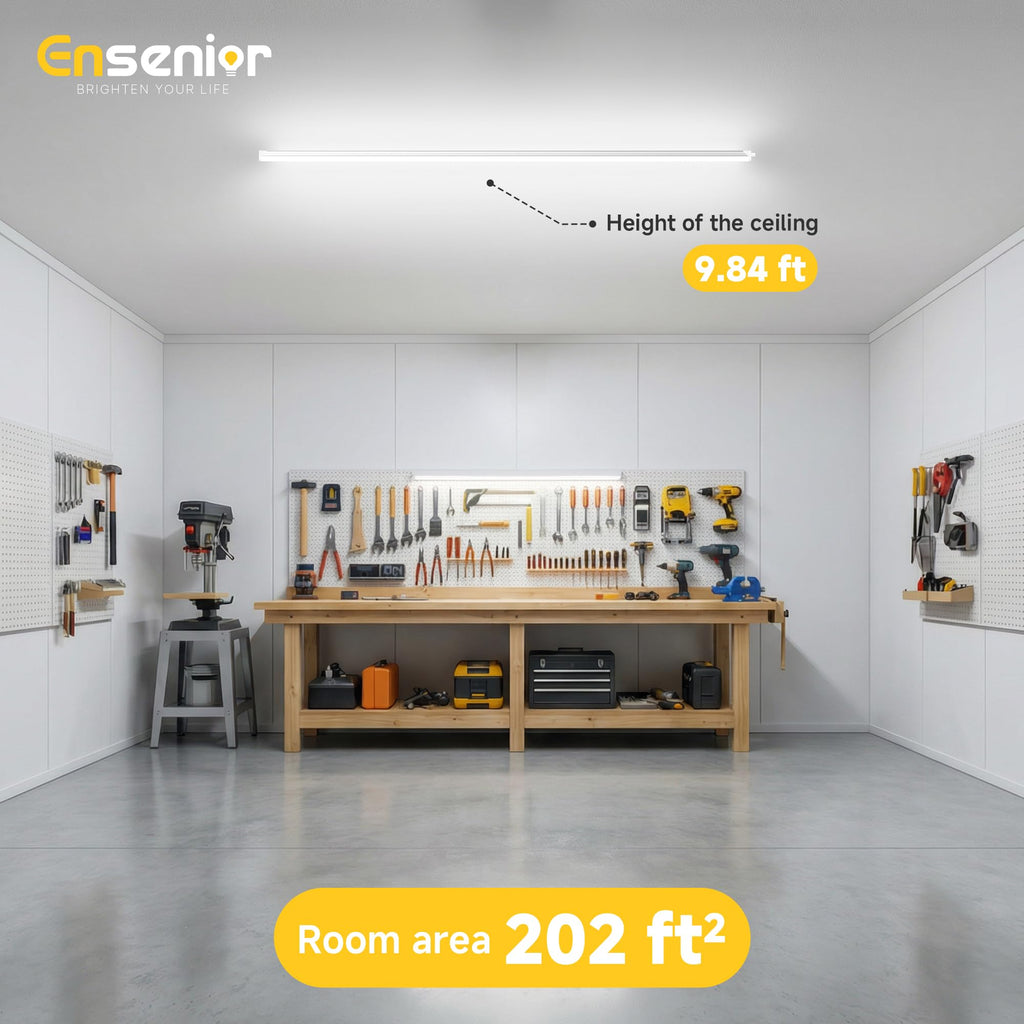 Ensenior 4FT LED Shop Lights - 5000LM 6000K Ultra Bright Daylight, T8 Commercial Bay Lighting, LED Lights for Garage/Shop/Basement, 36W (139 LM/W), Linkable, Plug & Play, ETL & FCC Certified, 4 Pack
