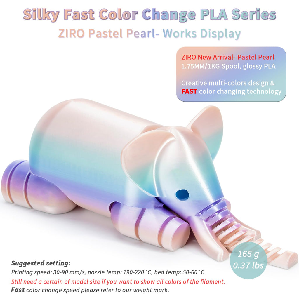 ZIRO Fast Color Change PLA, 1.75mm Color Gradient Filament, Glossy Rainbow PLA Filaments, Fit Most 3D Printer Pen, Shiny Surface 1KG/2.2lbs Spool, Aqua Sky (Silk)