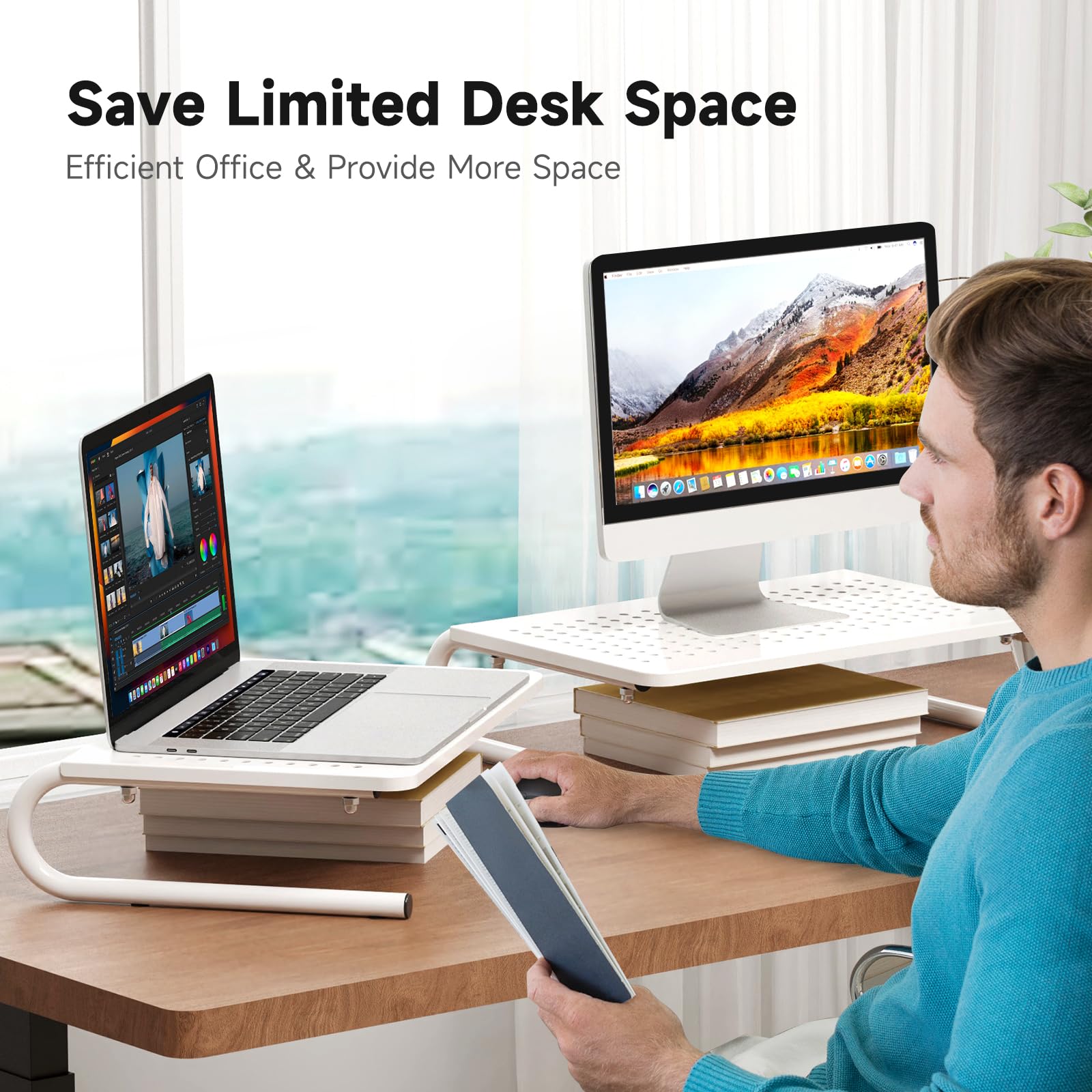 suptek Clamp-on 32 Inch Dual Monitor Desk Mount Riser Shelf Computer Stands for 2 Monitor,Laptop,Printer, Notebook,32.2” x 7.8” x 5.7”
