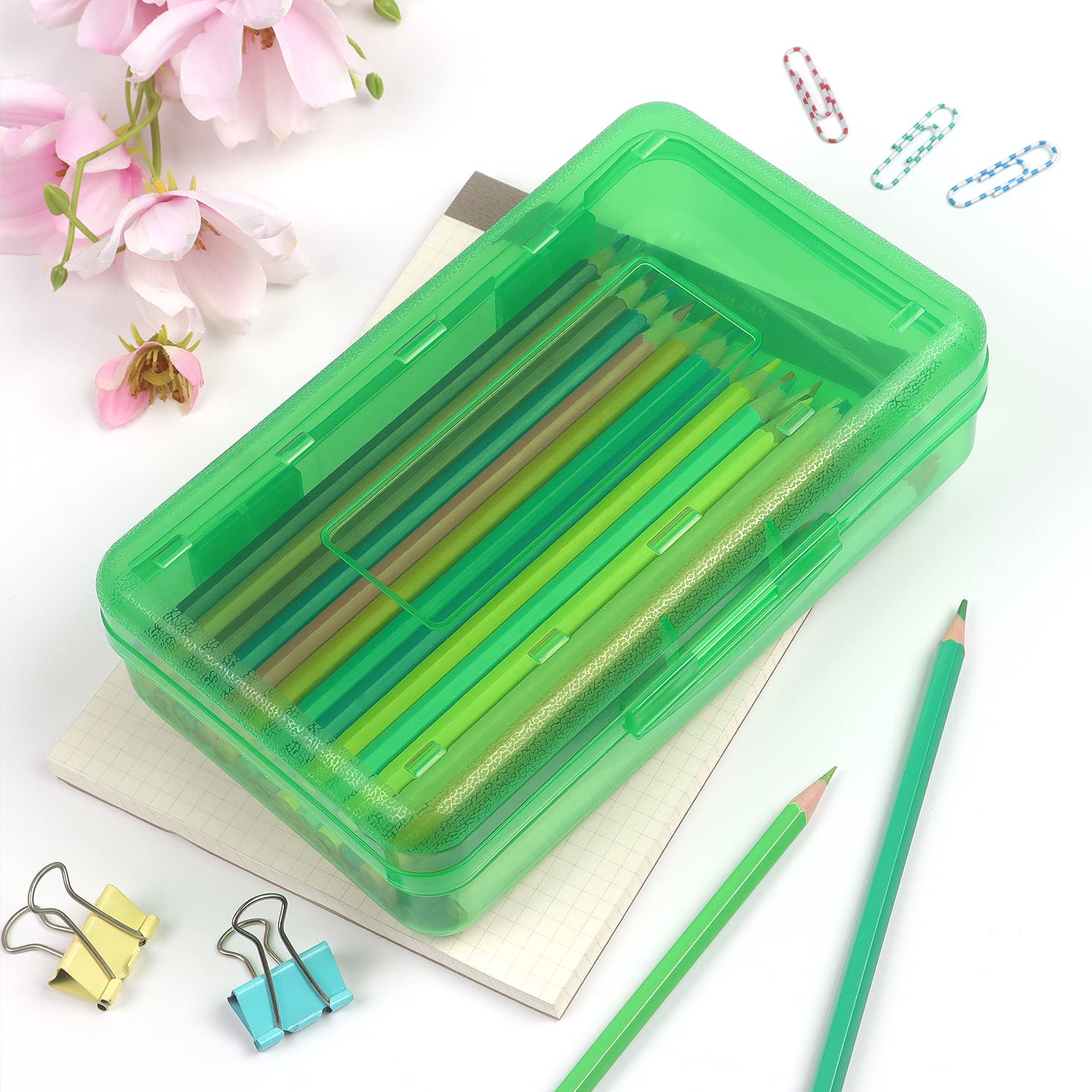 Tamaki 1 Pack Plastic Pencil Box Large Capacity Pencil Boxes Clear Boxes with Snap-tight Lid Stackable Design and Stylish Office Supplies Storage Organizer Box, Black
