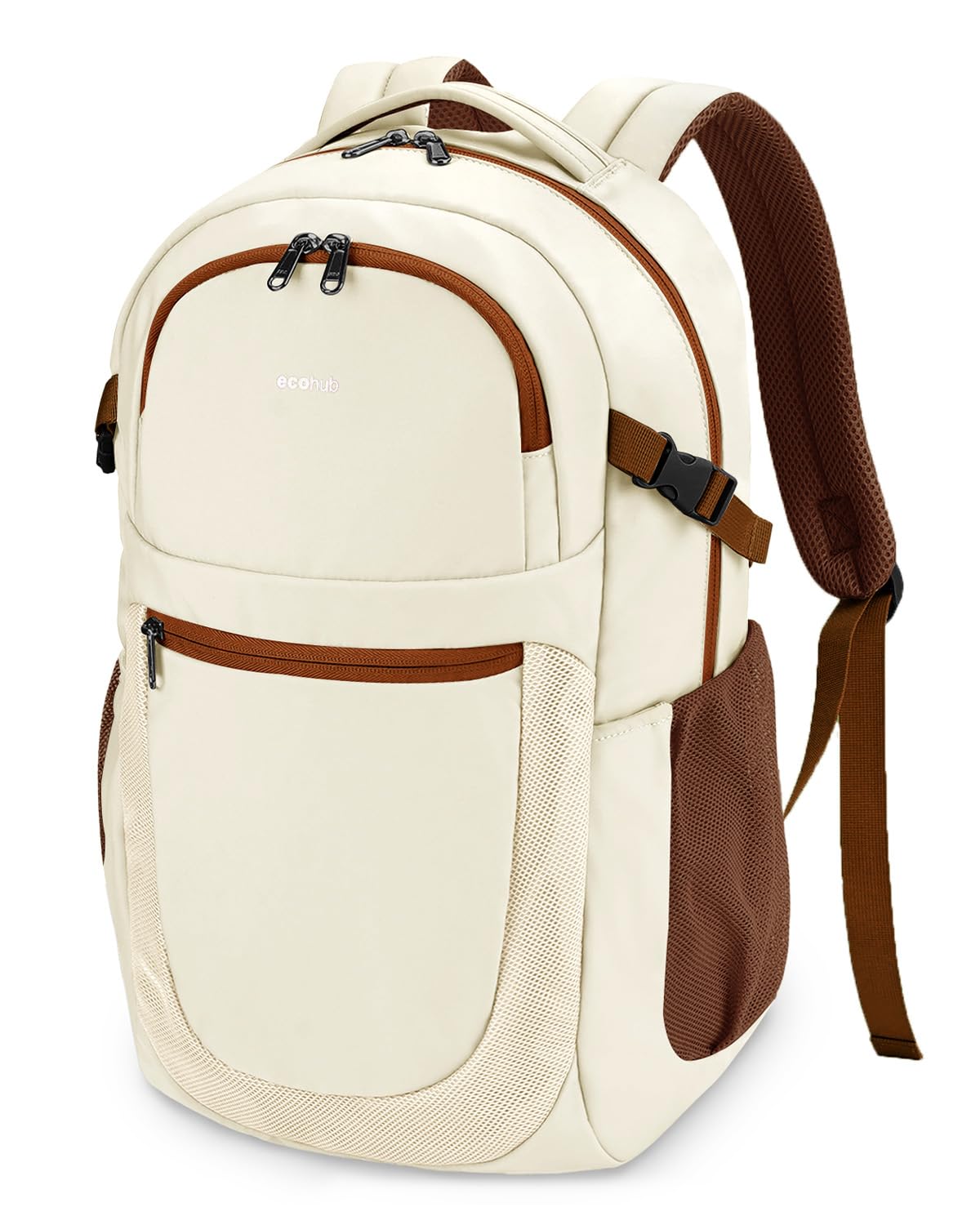ECOHUB Travel Backpack for Women, 17.3 inch Suspended Laptop Backpack, Fashion Slim Water-Resistant College Computer Bookbag, 28L Personal Item Bag with 12 Pockets for Causal, Work, Beige