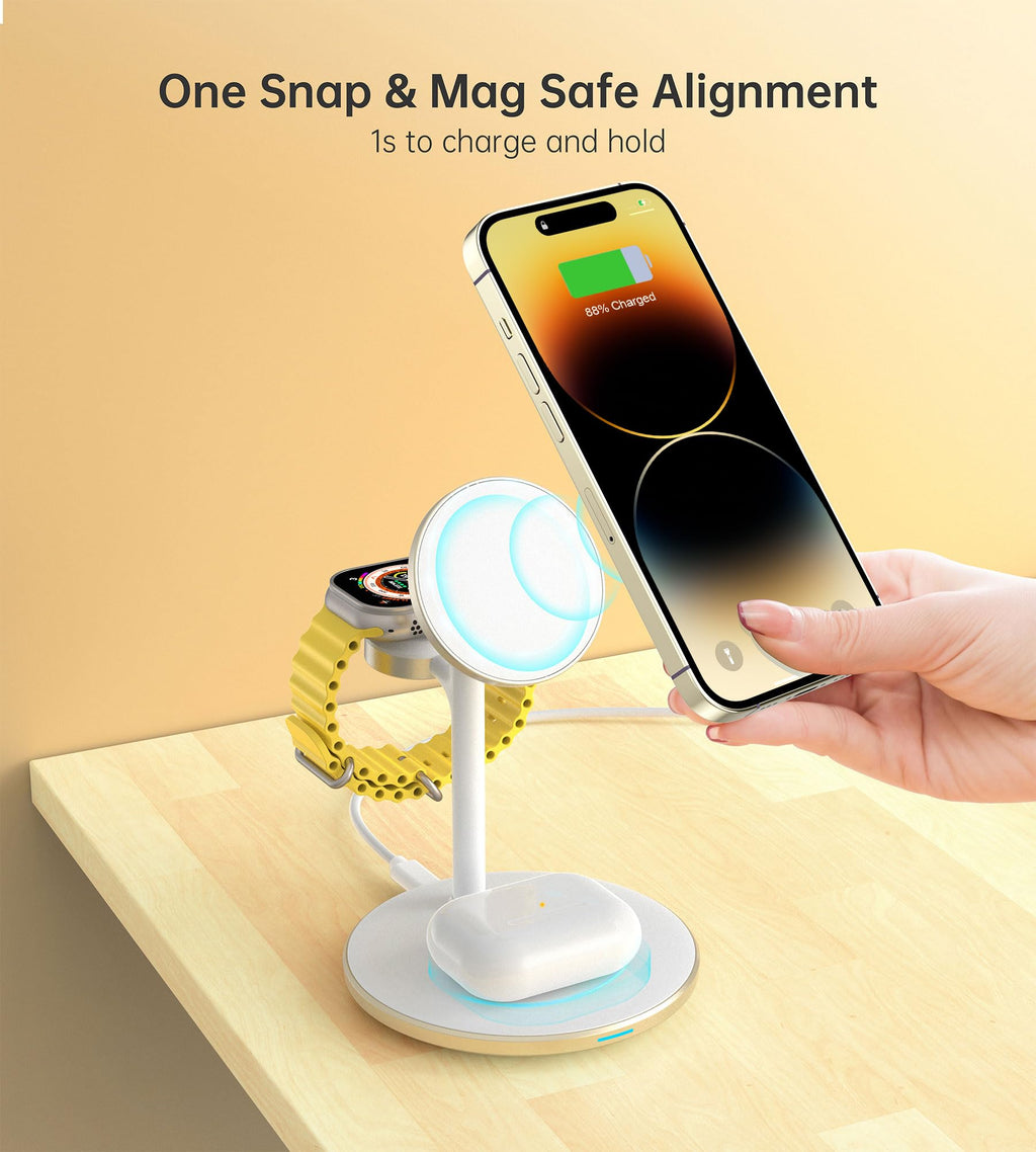 XooFly 3 in 1 Wireless Charging Station for Apple Devices, Fast Wireless Mag-Safe Charger Stand with 20W Adapter for iPhone 17/16 15 14 13 12 Pro Max/Pro/Plus/Air/Mini, iWatch, AirPods (Black)