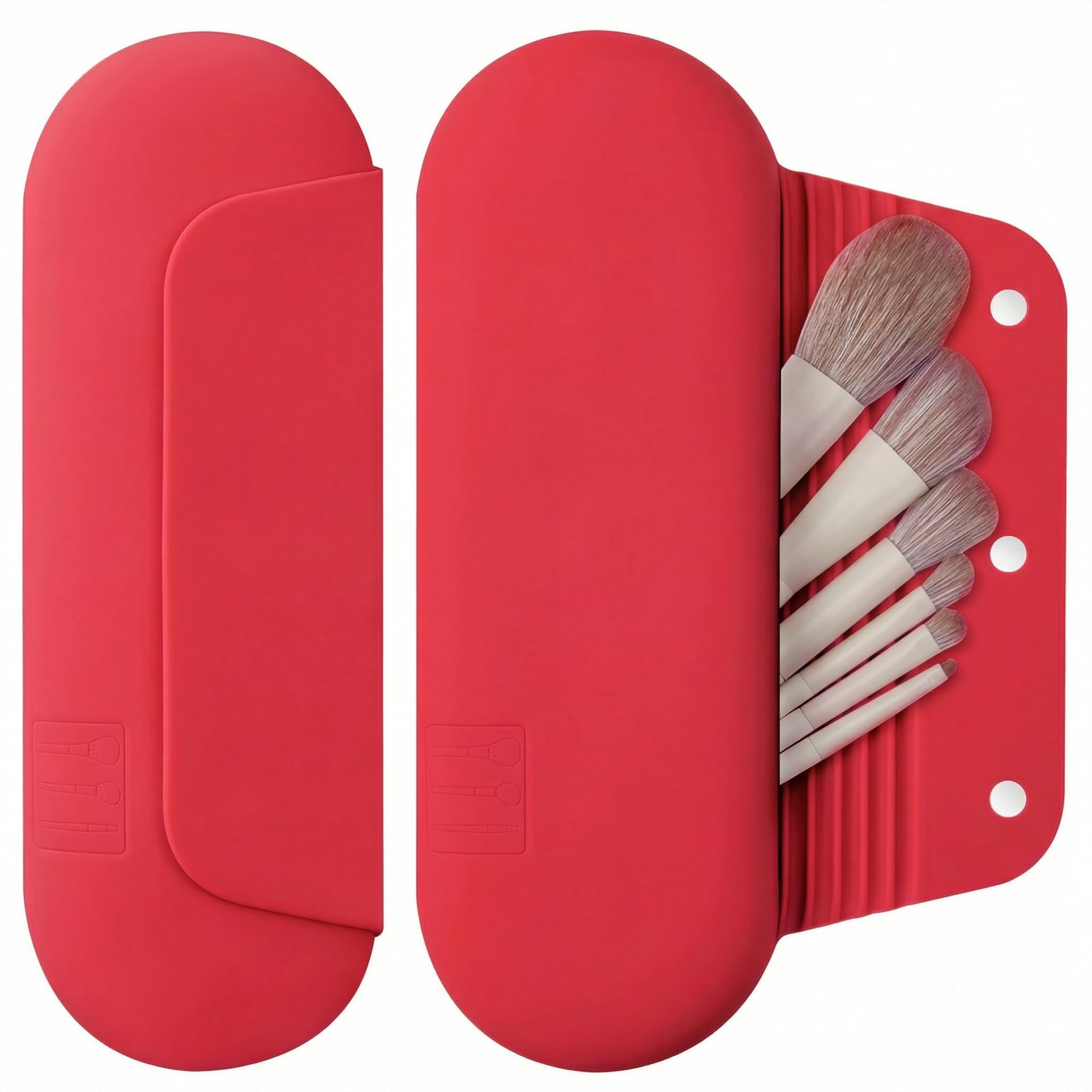 AGIKET Silicone Makeup Brush Holder Travel Cosmetic Bag：Soft Portable Cosmetic Face Brushes Holder with Upgrade Anti-Fall Out Magnetic Closure, Large Travel Makeup Brush Case - Walnut
