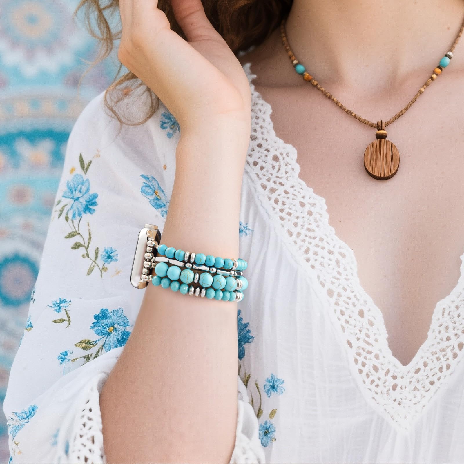 VISOOM Beaded Boho Bracelet Compatible for Apple Watch Band 40mm/38mm/41mm/42mm Series 11 10 9 8 7 SE Series 6/5/4 Women Fashion Cute Handmade Crystal Beads Stretchy Watch Strap for iWatch Bands 3/2/1