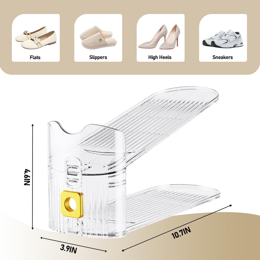 FENRUNXU Shoe Slots Organizer for Closet, Shoe Stacker Organizer Double Layer Stack Shoe Rack, Shoe Display Shelf 50% Space Saver Storage Holder for Closet, 12PACK