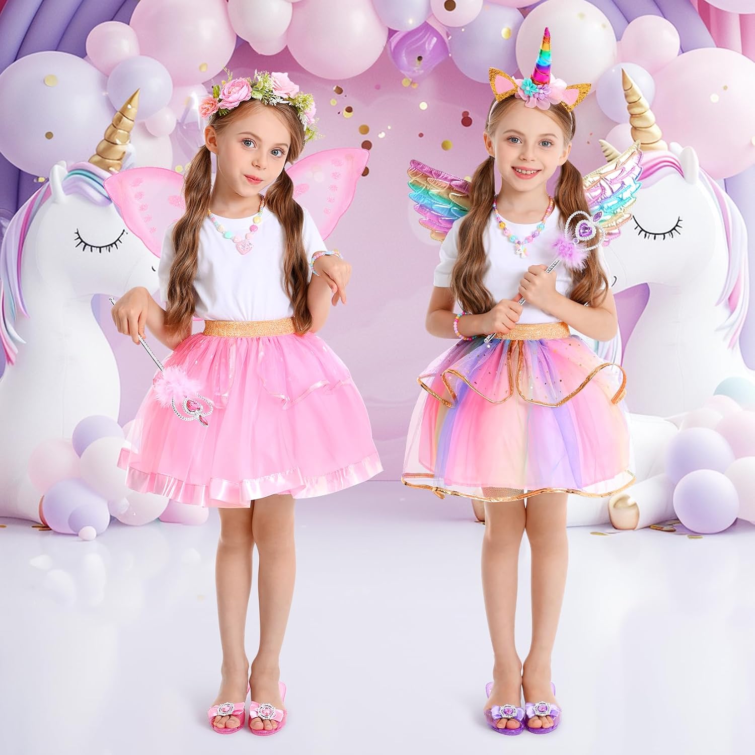 Chillife Princess Dress Up Fairy & Unicorn Costume for Girls 4-6, Toddler Dress with Tutu, Wings, Shoes, Jewelry, Headband Fairy Unicorn Toys for Girls Christmas Halloween Birthday Gift Toys