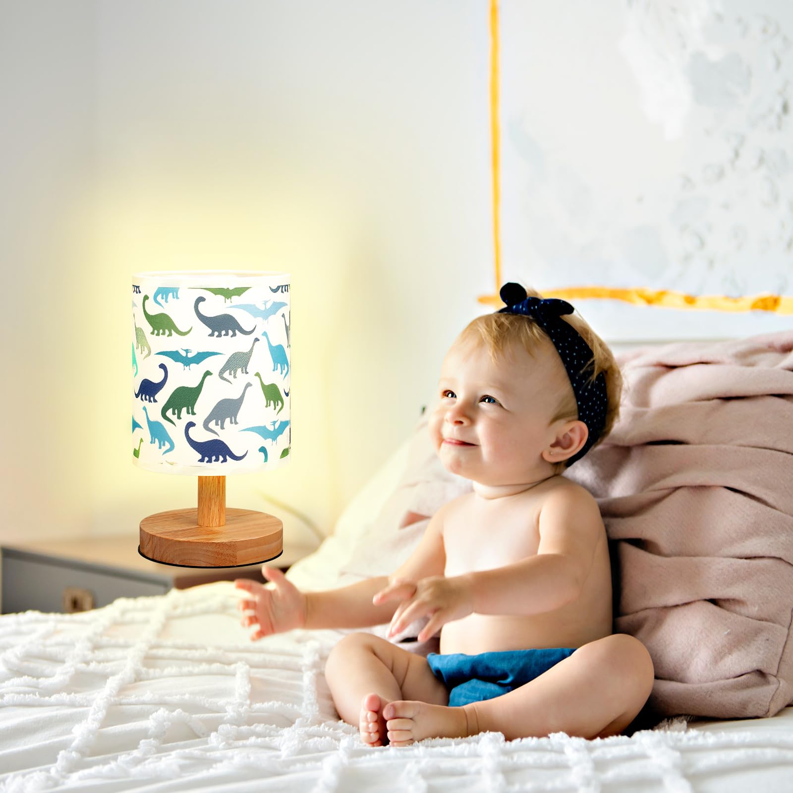 VIHOSE Woodland Animals Kids Table Lamp for Bedroom Kids Bedside Lamp with Linen Wooden Nightstand Cartoon Nursery Lampshade for Girls Boys Living Room