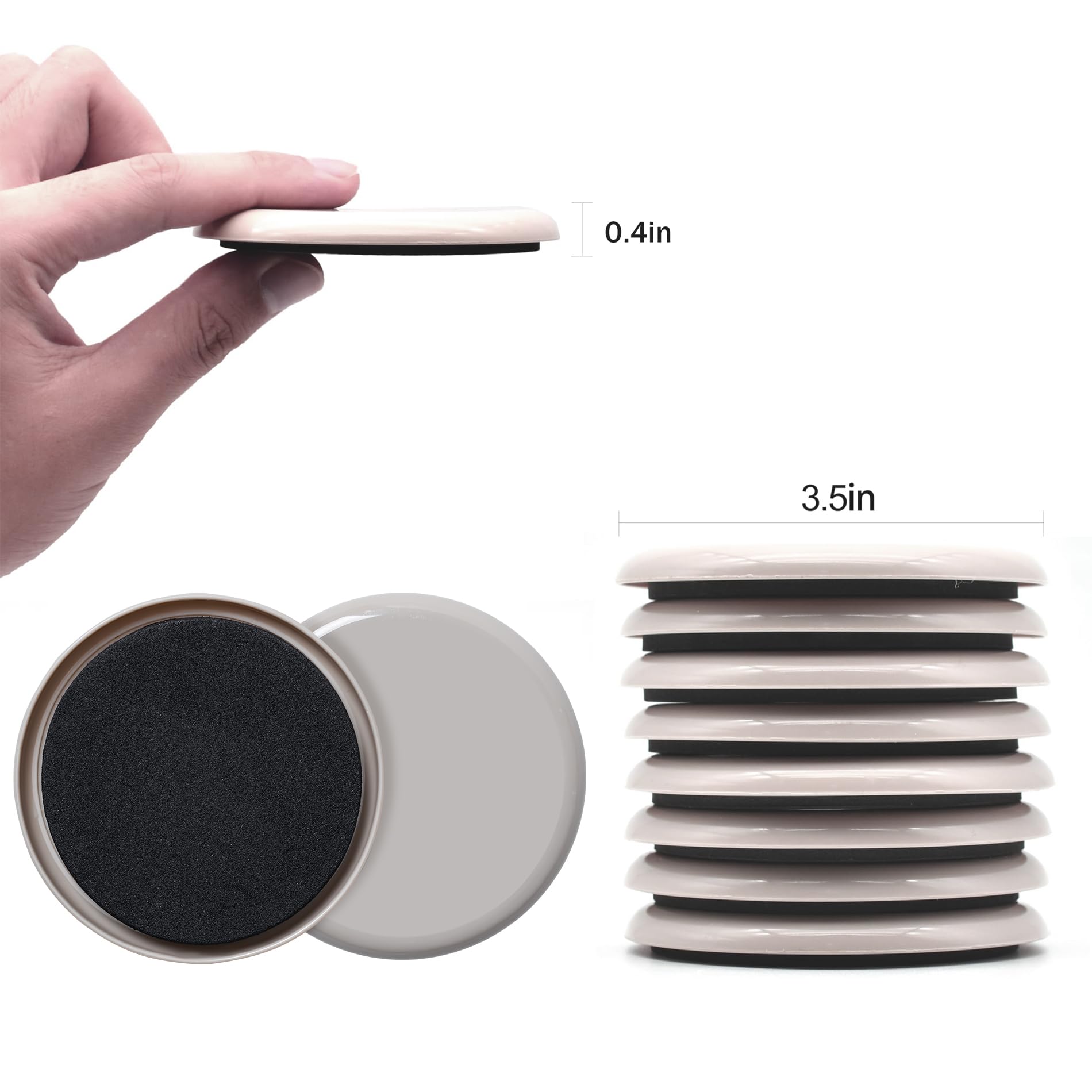 Furniture Sliders, Furniture Sliders Pads for Hardwood Floors, Chair Legs Floors Protectors, Reusable Round Glides Glider, Heavy Duty Furniture Movers Sliders (8 Pcs, 3 1/2inch，Coffee)