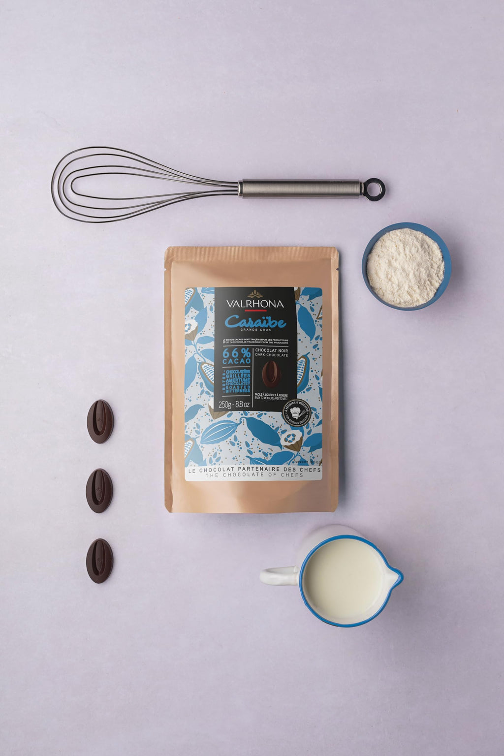 Valrhona Premium Baking Chocolate Discs (Feves), Creamy Milk JIVARA 40% w/Hints of Vanilla and Malt, and Dark Chocolate GUANAJA 70% w/Intense & Smooth with Bitter Notes, For Cookies, Cakes, and more