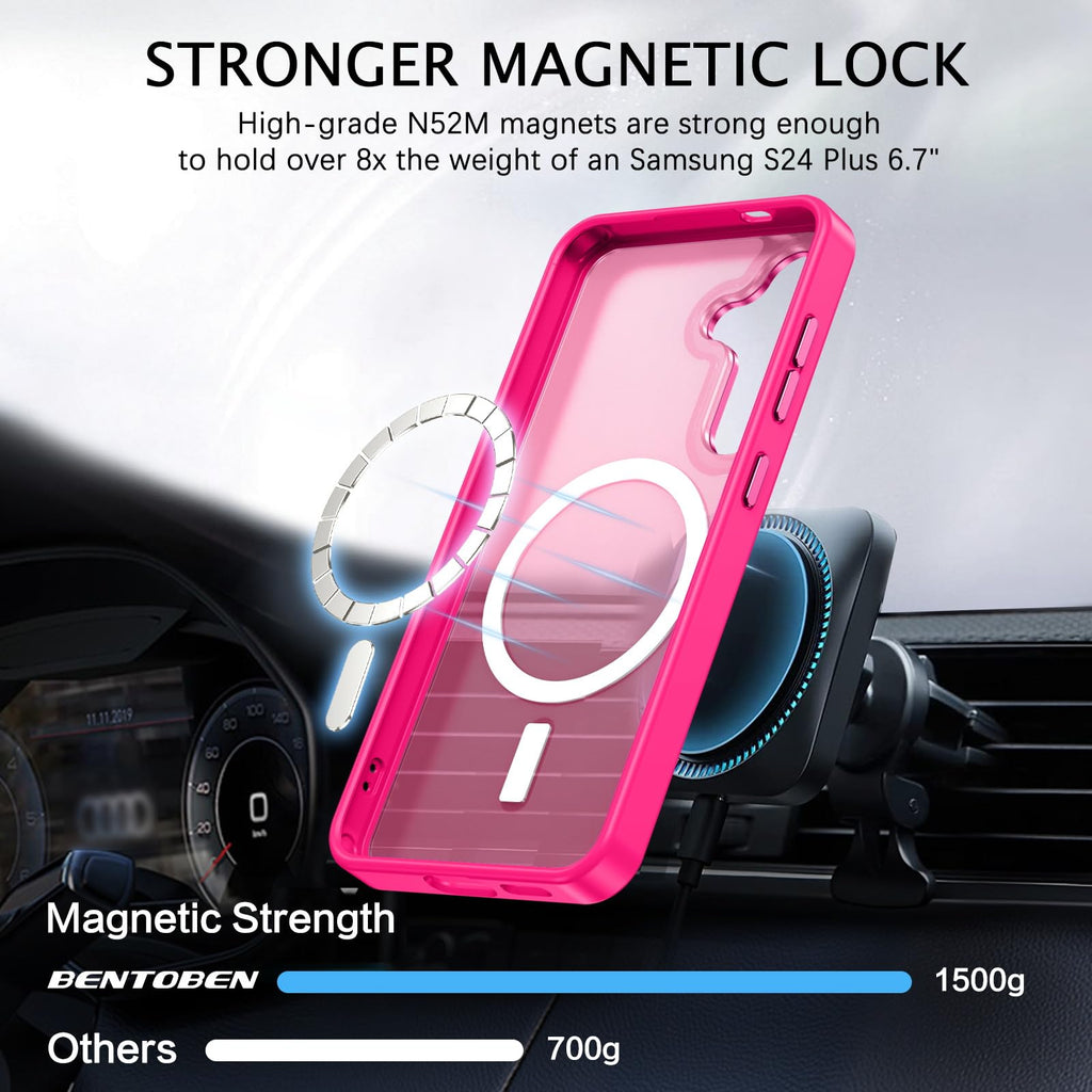 BENTOBEN Magnetic for Samsung Galaxy S24 Plus Case [Compatible with Magsafe] Translucent Matte Slim Thin Shockproof Anti-Yellow Women Men Protective Phone Cases Cover for Samsung S24 Plus 6.7", Black