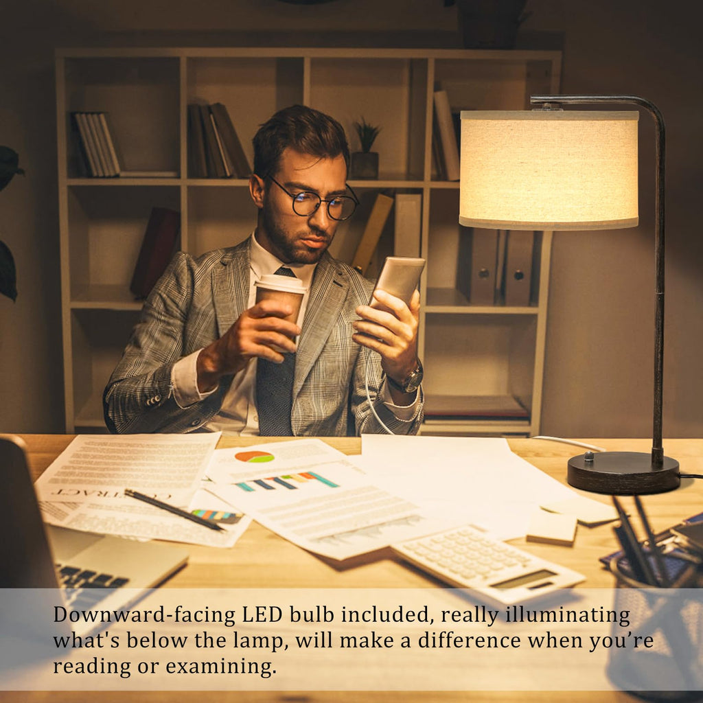 Table Lamps Set of 2, Fully Dimmable Bedside Lamp with USB C+A Charging Ports, Modern Nightstand Lamps with Linen Fabric Shades, Tall Desk Lamp for Bedroom, Living Room, Office, LED Bulb Included