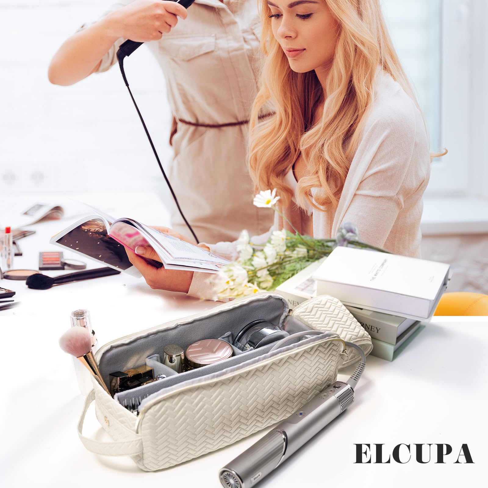 Large Hair Tools Travel Bag with Iron Mat - 2in1 Hair Tools Organizer for Hair Dryer Brush, Flat Irons, Straighteners, Curling Irons, Hair Bag, Makeup Bag, Cosmetic Bag for Travel Essentials