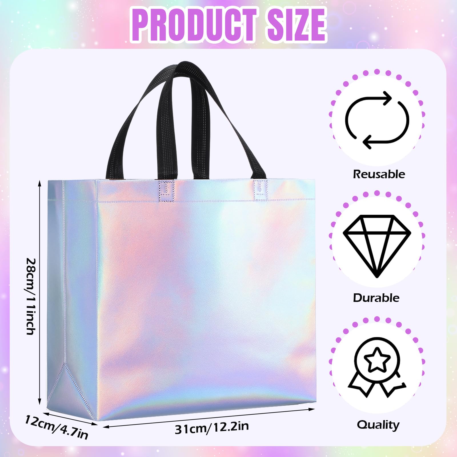 Eccliy 80 Pcs Reusable Gift Bags Set Glossy Grocery Gift Tote Bag with Hadnle for Wedding, Father's Day, Graduation, Summer Event (10 x 8 x 4.7 Inch,Black)