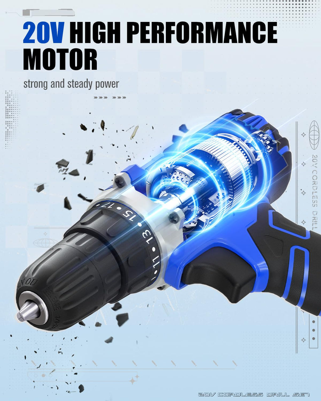 AVID POWER 20V MAX Power Drill Kit, Cordless Drill Set with Battery and Charger, 2 Variable Speed, 3/8-Inch Keyless Chuck, 19 Position and 22pcs Bits