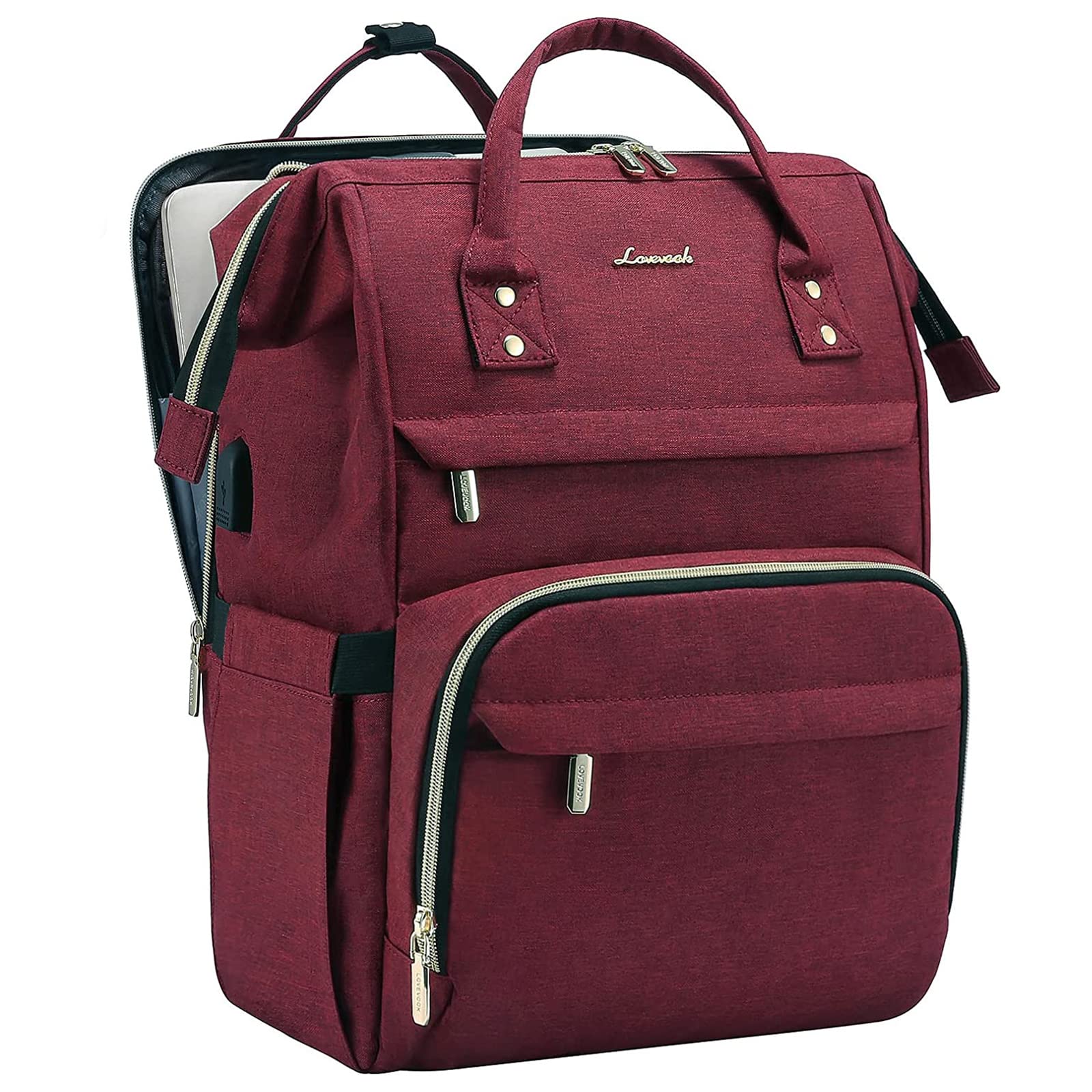 LOVEVOOK Laptop Backpack for Women with Giant Tumbler Holder Pocket, 15.6 Inch Work Daypack for Teacher Nurse, Computer College Bookbag Purse, Waterproof Travel Back Pack with USB Charging Port