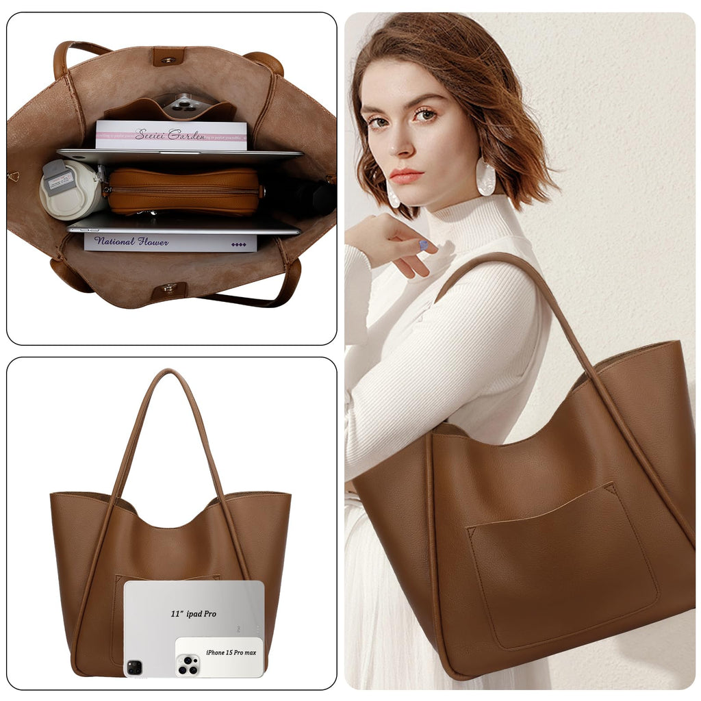 KKXIU Tote Bag for Women Vegan Leather Shoulder Purse Large Capacity Travel Bag