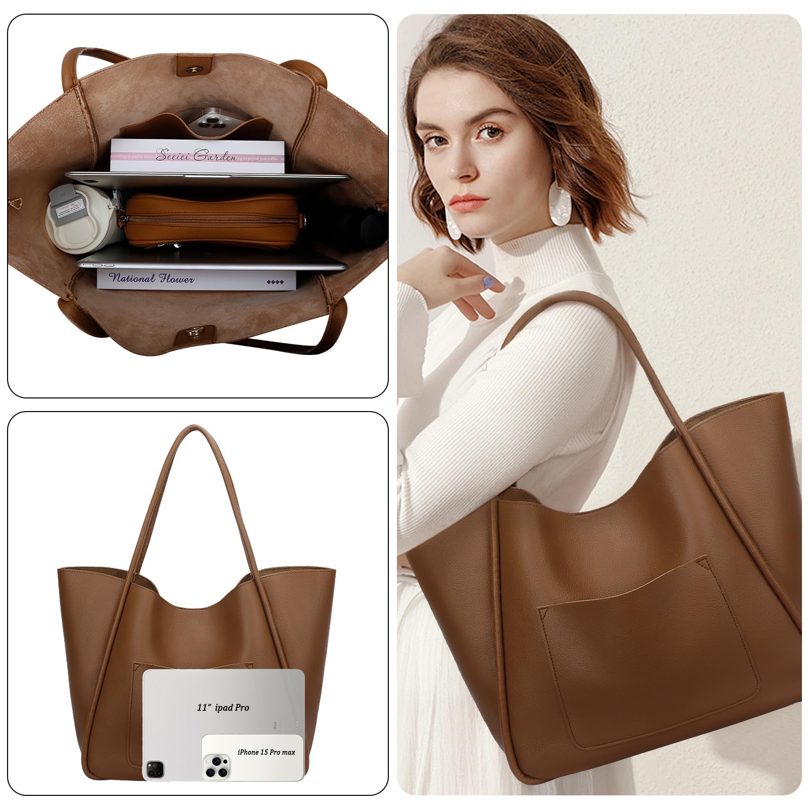 KKXIU Tote Bag for Women Vegan Leather Shoulder Purse Large Capacity Travel Bag