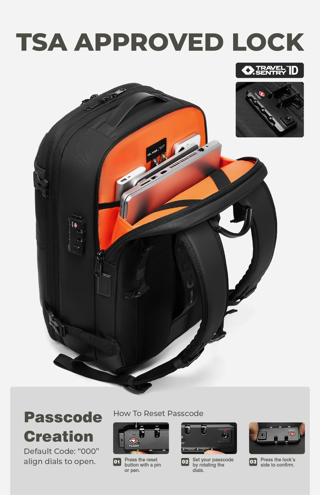 AirVault Vacuum Seal Travel Backpack 60L with Expandable HyperSeal Air Compression Vacuum System Water Resistant TSA Lock (Vacuum Pump Included, Black, 60L)