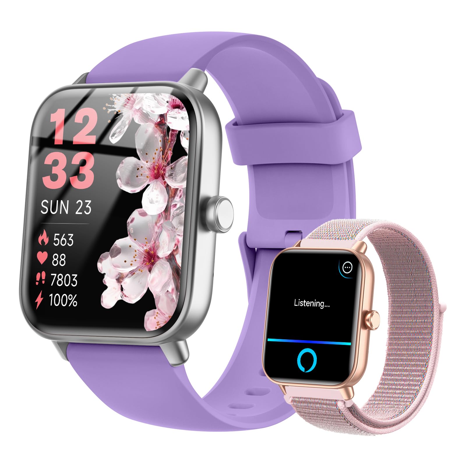 Quican Smart Watches for Women, Compatible for iPhone and Android Phones, Calling, Heart Rate/Sleep Monitor, Alexa, 1.8" Fitness Tracker Watch, Waterproof, Gifts for Women, Silicone Band, Baby Pink