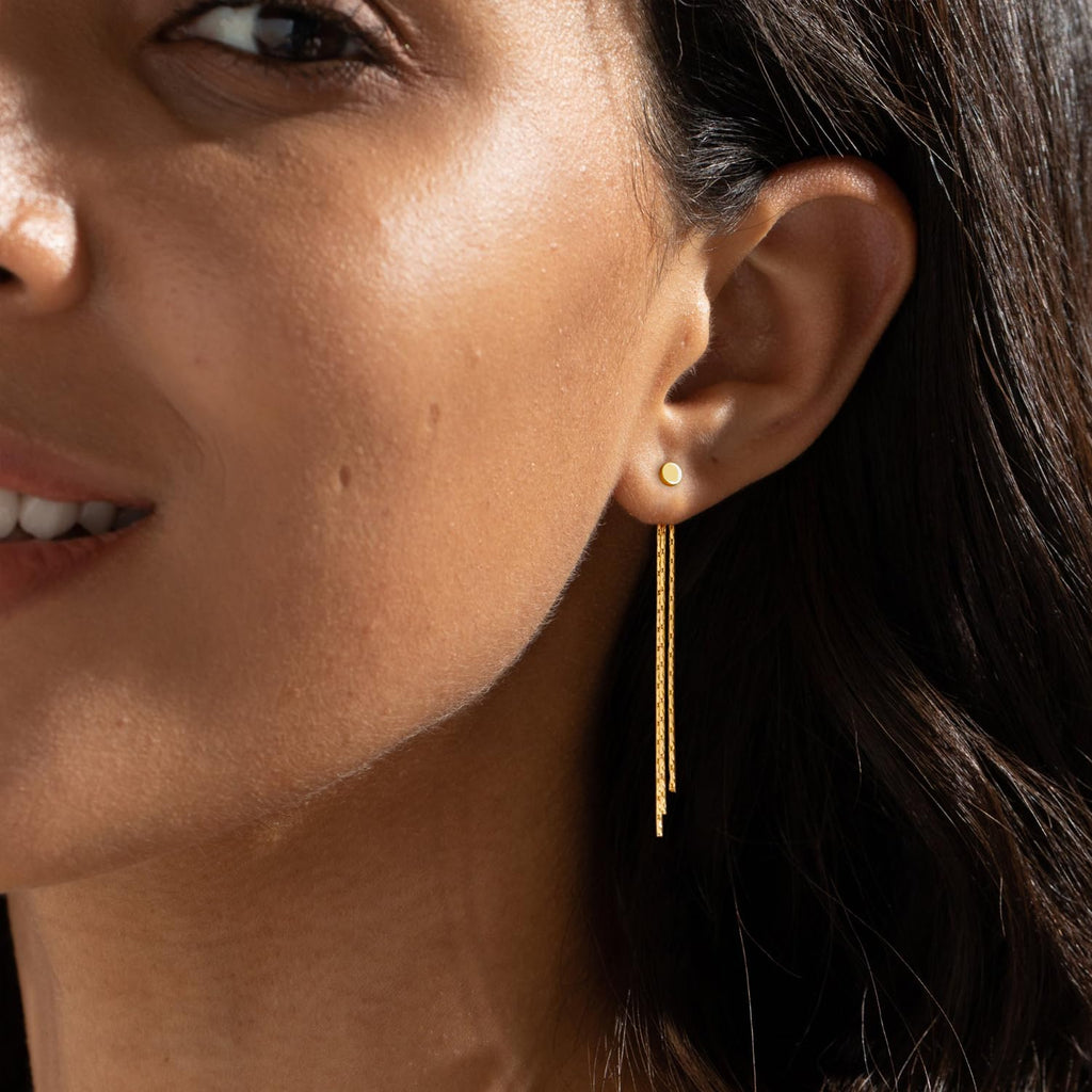 Gold Earrings for Women, 14K Gold Plated Tassel Dangle Earrings for Women Trendy Hypoallergenic Long Chain Earring Dainty Pearl Drop Earrings Elegant Wedding Earring Fashion Jewelry for Womens