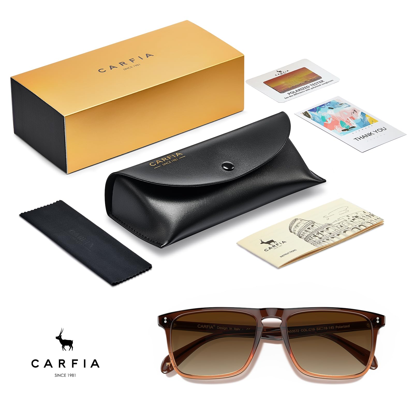 CARFIA Retro Polarized Sunglasses for Men UV Protection Hand-crafted Acetate Frame Fashion Cool Sun Glasses CA53572