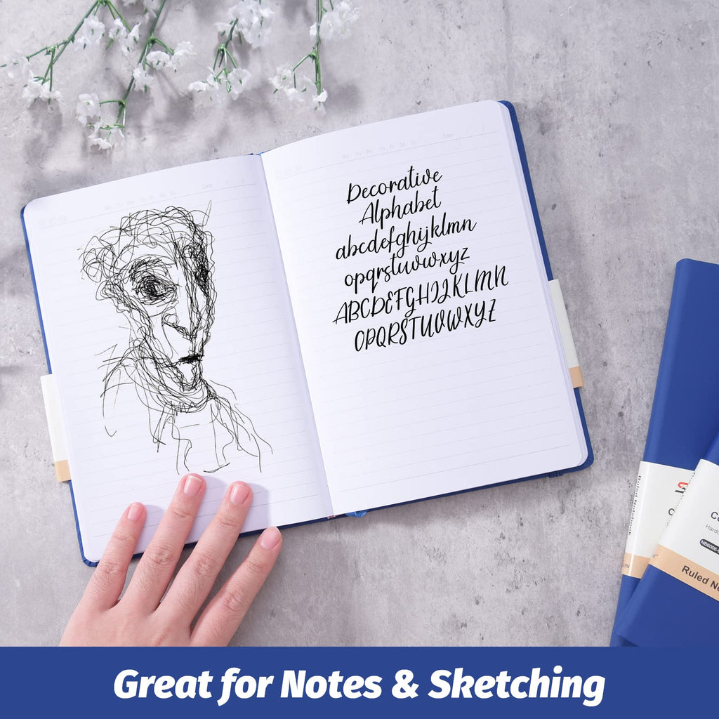 SUIN Hardcover-Journal-Notebooks, A5 Lined Journals Notebook for Writing 200 Pages, 8.2 x 5.5 inch, Classic Ruled Notebooks for Work/Travel/College (Black - 6 Pack)