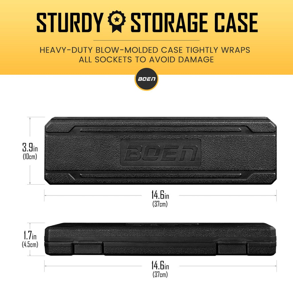 BOEN 1/2" Drive Deep Impact Socket Set, 11 Pieces Socket Set Metric 10-24mm, 6 Point Design, Cr-V Steel, Laser Marking, Durable Storage Case, Meets ANSI Standards