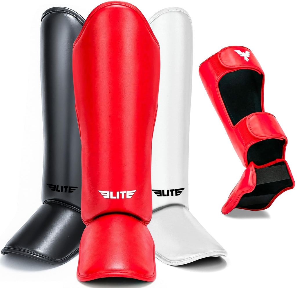 Elite Sports Muay Thai Shin Guards Kickboxing MMA Muay Thai Leg Instep Protective Pads, Martial Art Kicking Sparring Training Gear for BJJ Karate Boxing Taekwondo
