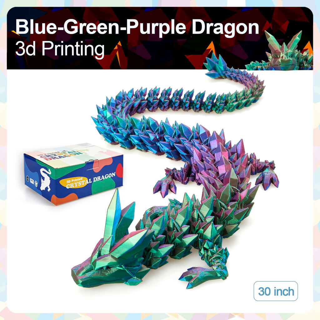 24" Large 3D Printed Dragon - Huge Articulated Crystal Dragon Fidget Toy, Giant Flexible 3D Dragon Figure, Birthday Gift for Boys Girls Kids & Collectors, Home Office Executive Desk Decor