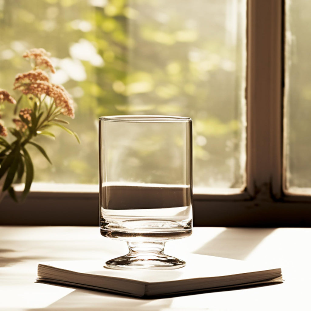 CYS EXCEL Glass Hurricane Pillar Candle Holder (H:6" W:3.75") | Multiple Size Choices Short Stem Candle Centerpieces | Stemmed Glass Cylinder Candle Vase
