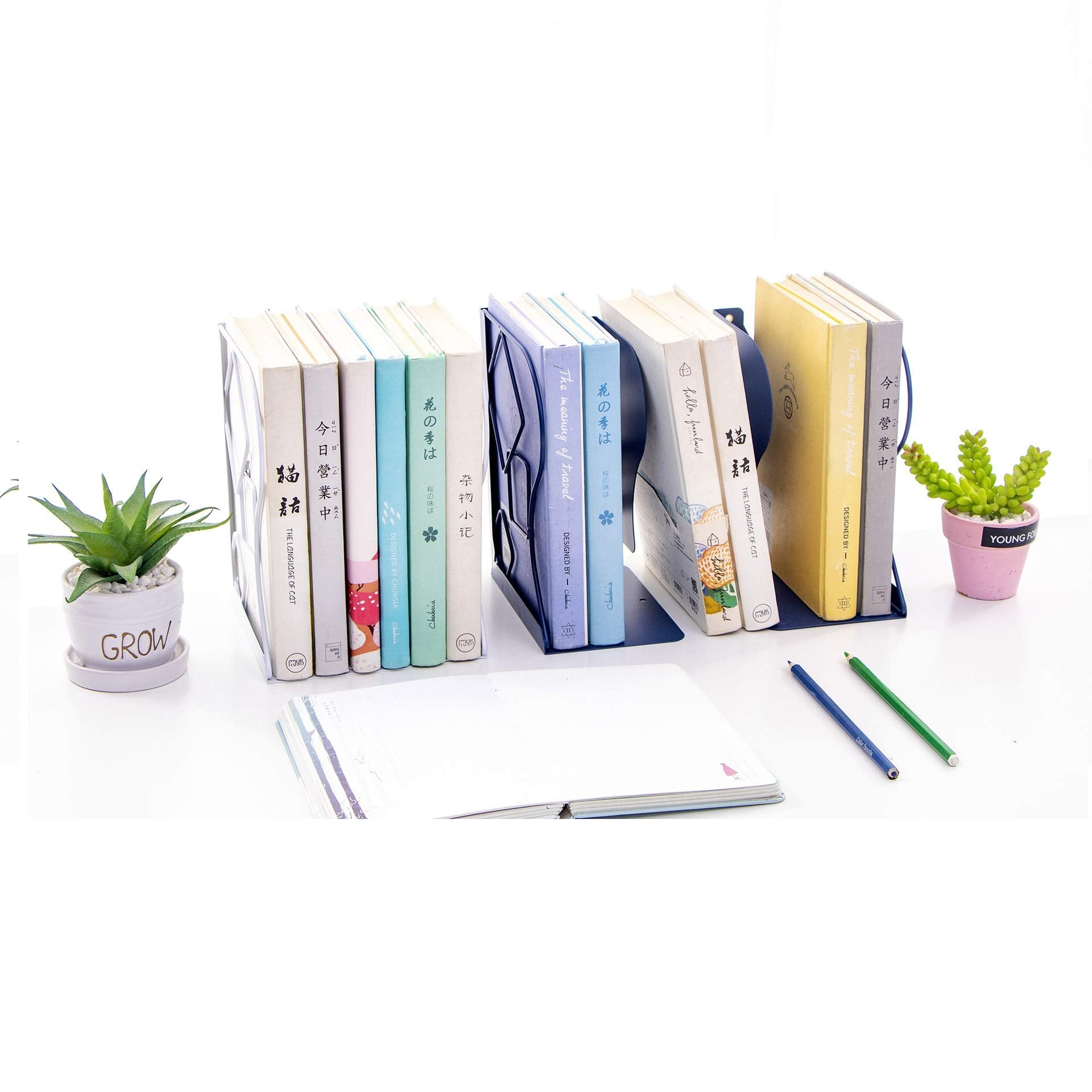 Adjustable Bookends - Nonskid Heavy Duty Book Ends for Desk - Book Stand & Organizer