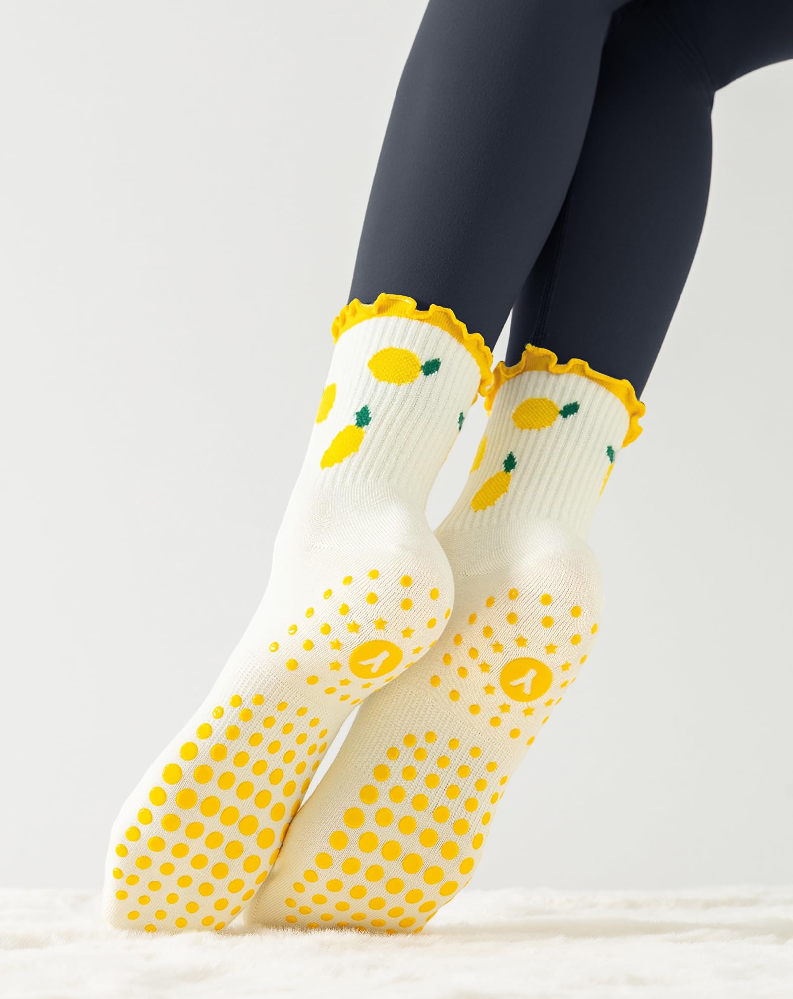 Yawlsow Pilates Grip Socks for Women Yoga Grippy Socks Cute Barre Non Skid Athletic Crew Sticky Sock Workout Hospital