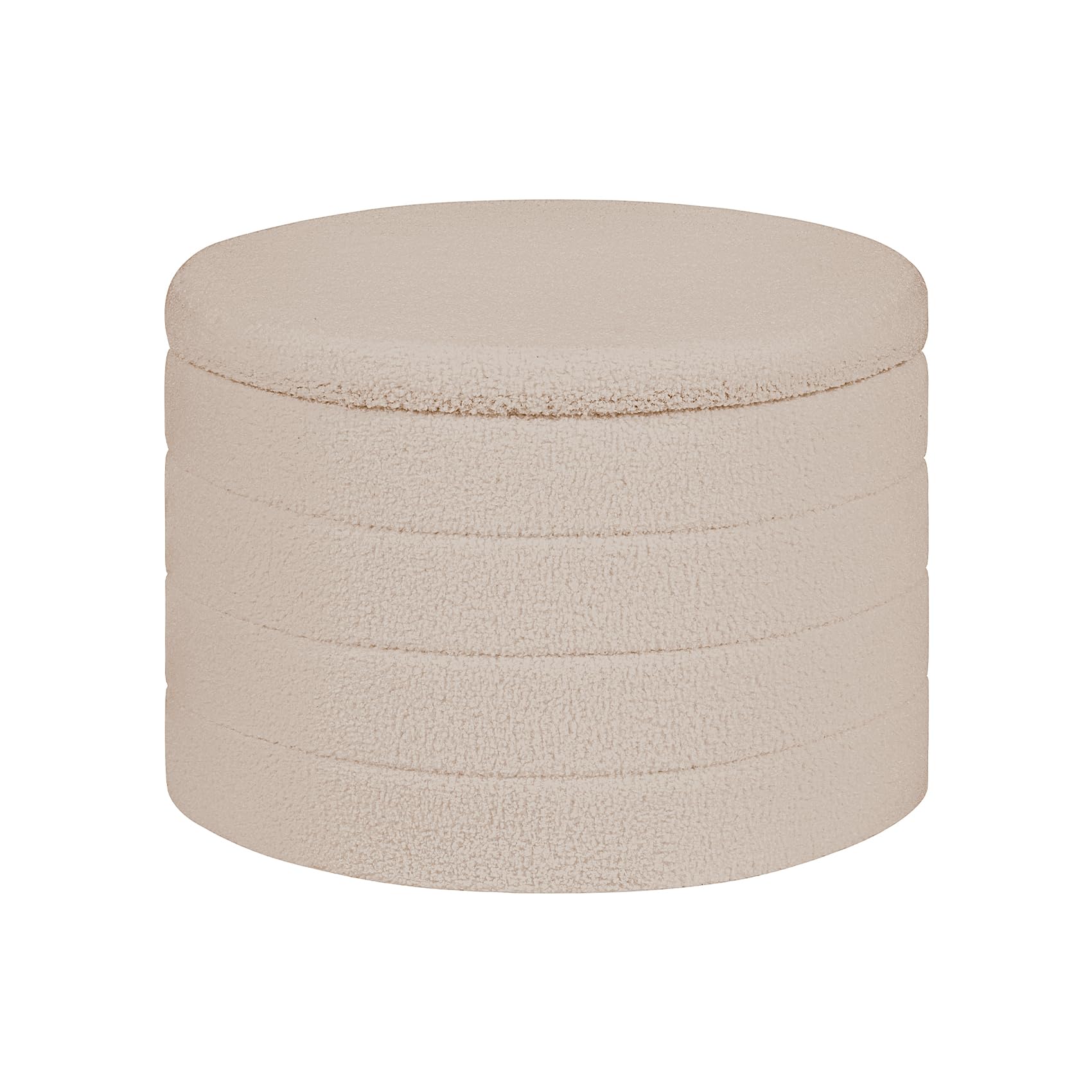 PINPLUS Round Storage Ottoman Foot Rest Stool with Tray Velvet Sherpa Folding Storage Ottoman,Boucle Foot Rest for Living Room, Bedroom, Dorm（Beige）