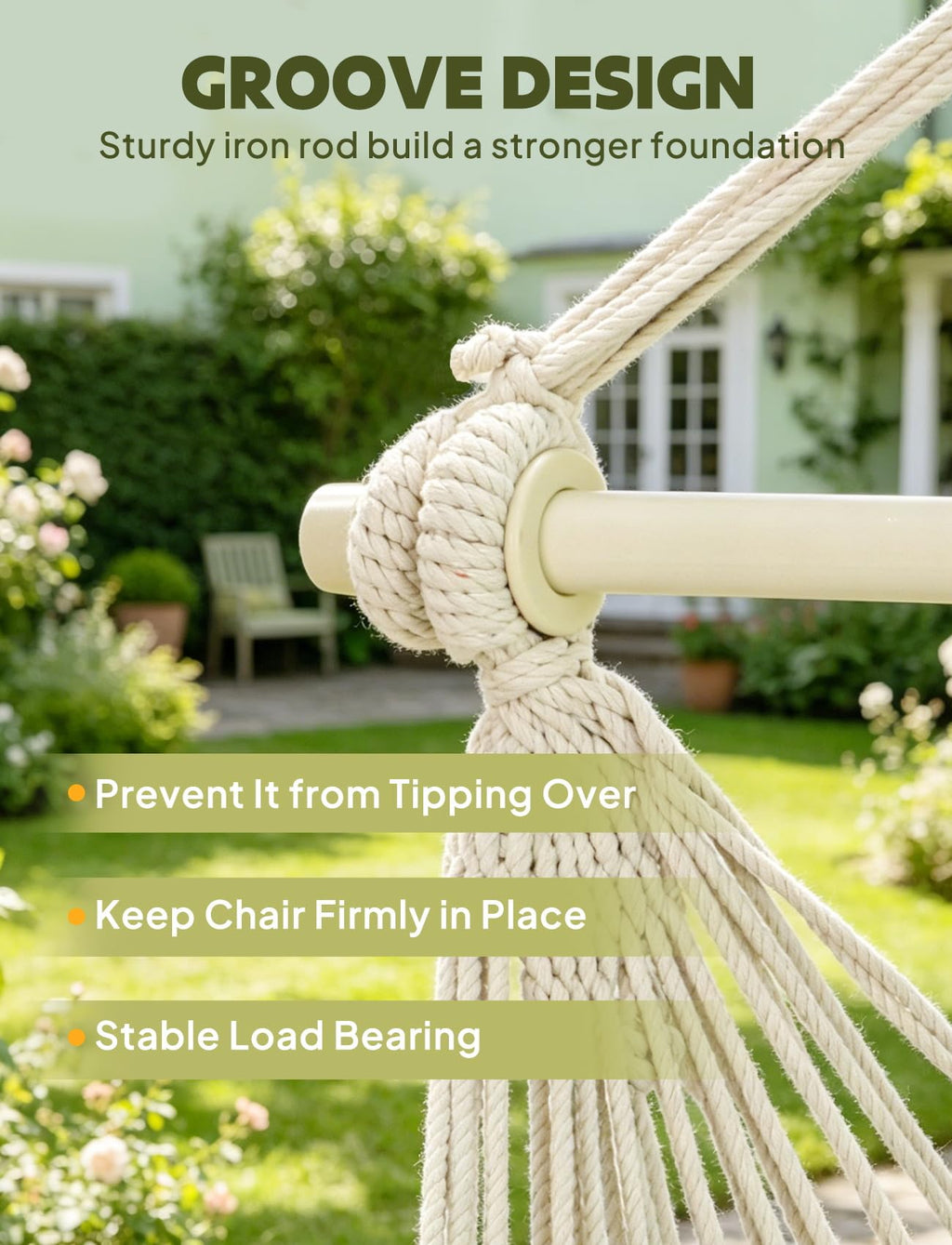 Chihee Hammock Chair Hanging Swing Max 500 Lbs 2 Cushions Included Metal Spreader Bar with Anti-Slip Grooves Portable Hanging Chair Side Pocket Large Macrame Bohemian Chair Indoor Outdoor | Hanging Swing with Anti-Slip Grooves Portable Hanging Chair Side