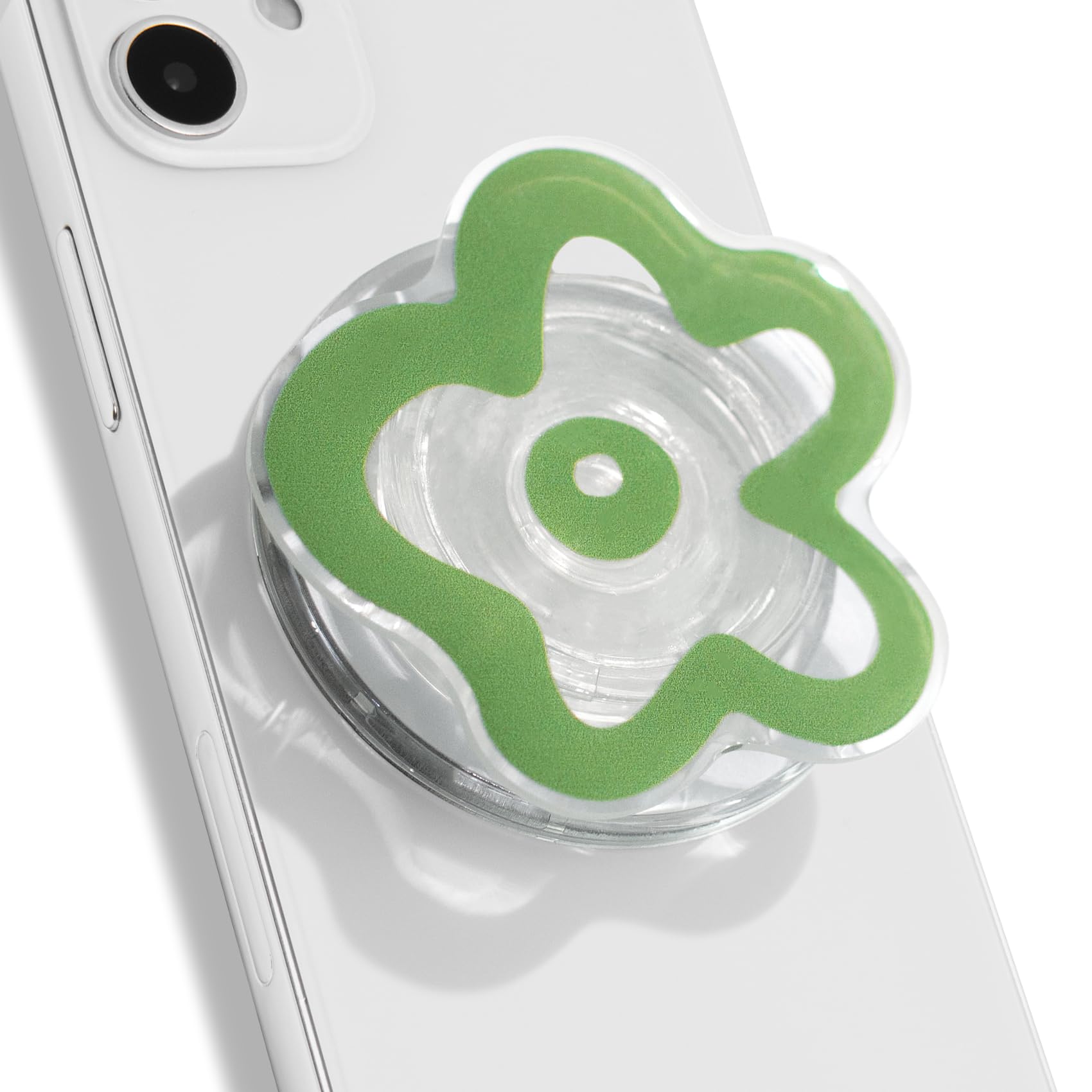 OnTheGrip Cute Transparent Daisy Flower Shape Design Mobile Phone Grip Multi Functional Collapsible Stand Holder for Smartphone Tablet Cell Phone Accessory (Black)
