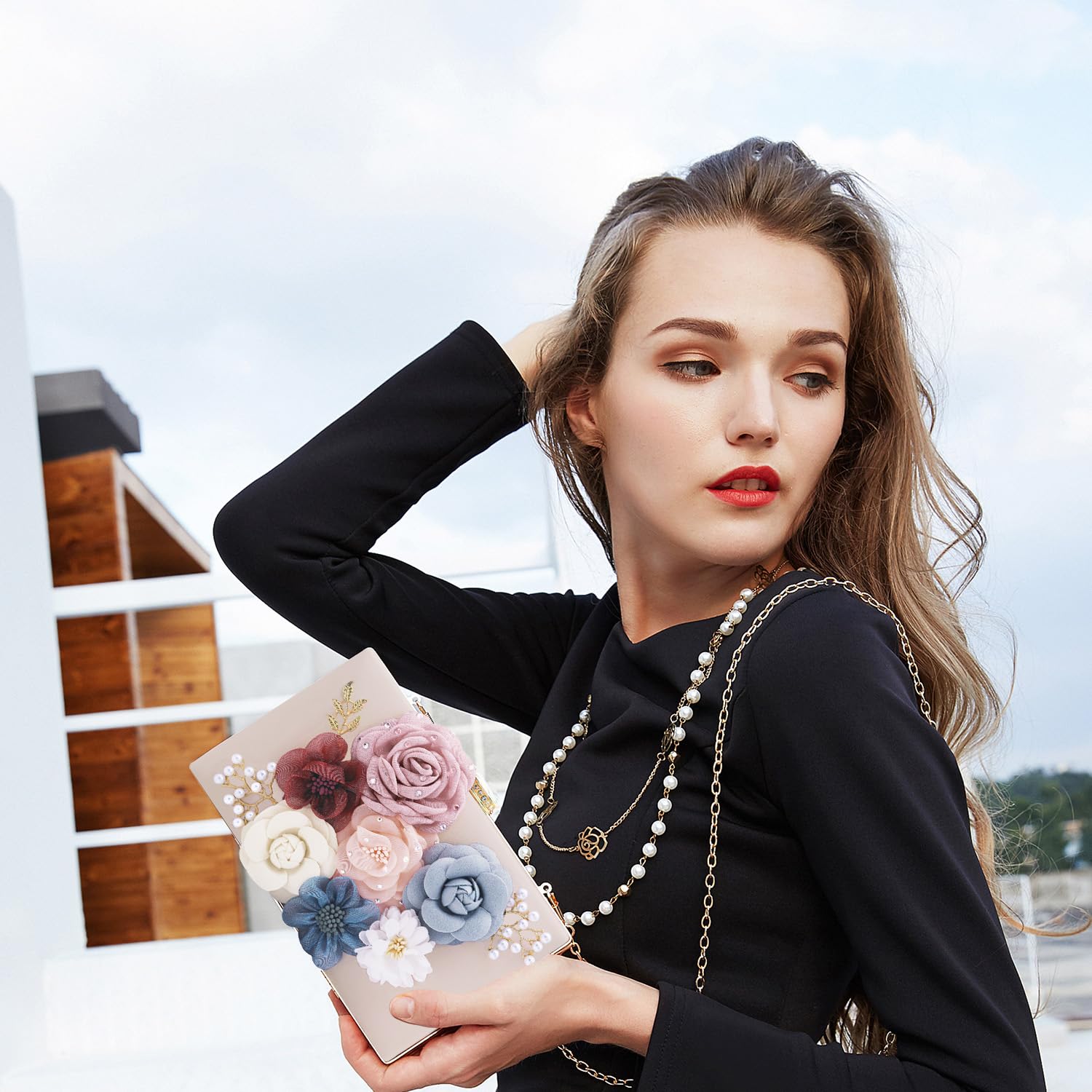 Evening Bag for Women, Flower Wedding Evening Clutch Purse Bride Floral Clutch Bag