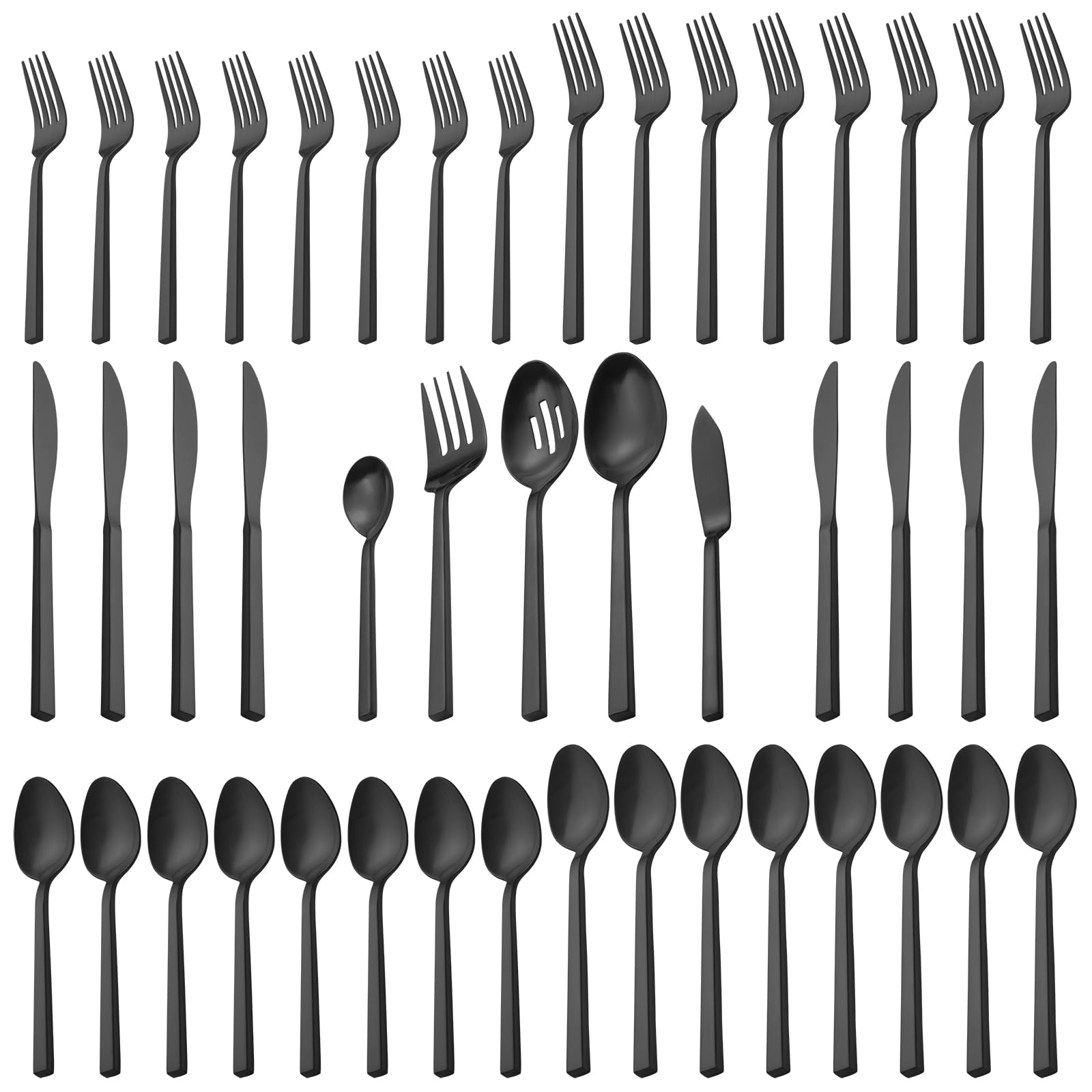 Alata Cube Black 20-Piece Forged Silverware Set Stainless Steel Flatware Set,Service for 4,Matte Satin Polished Cutlery Set,Dishwasher Safe