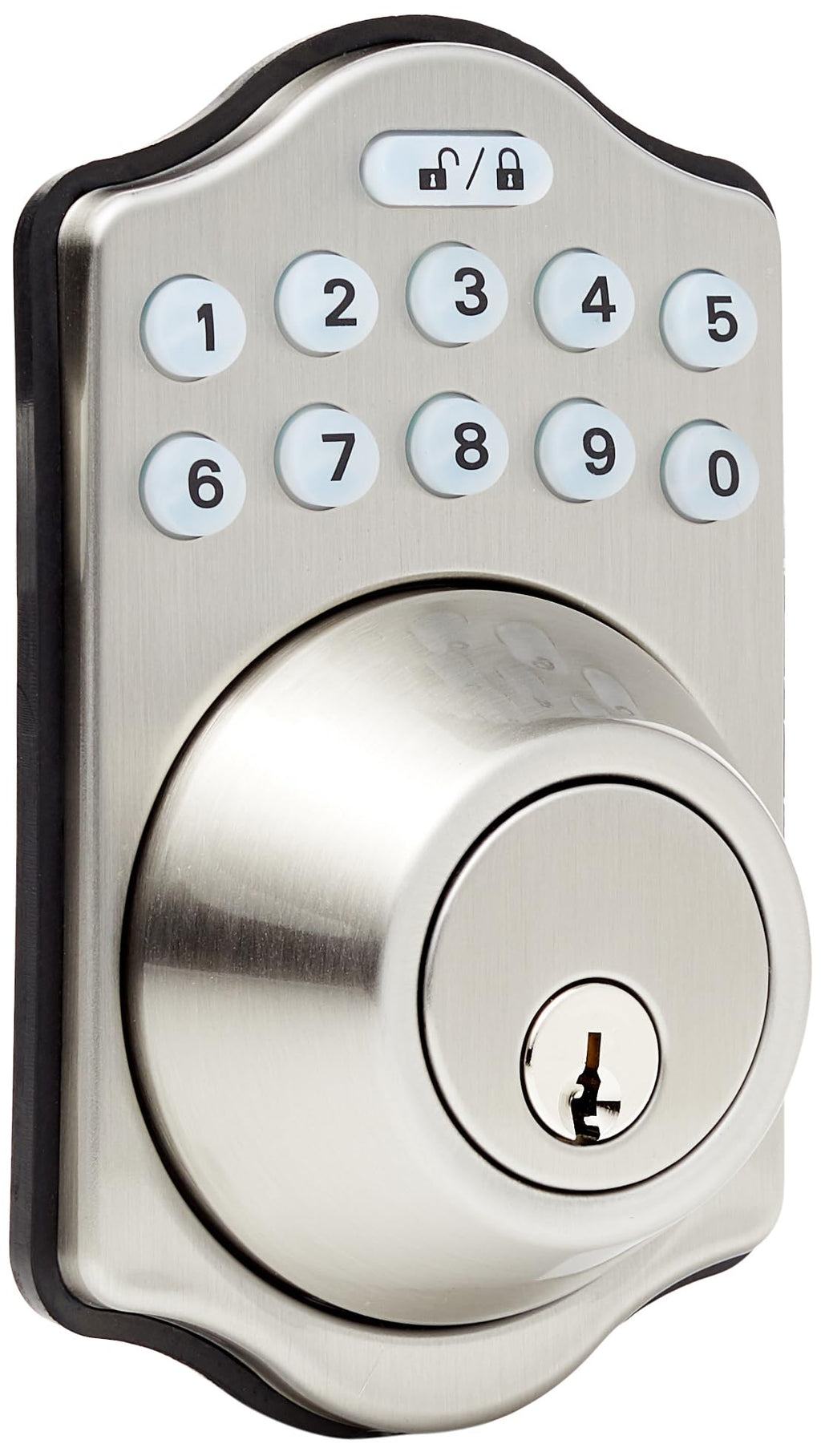 Amazon Basics Electronic Keypad Deadbolt Door Lock with Auto Lock, Touch-Control Keyless Entry, Customizable User Codes, Traditional Design, Matte Black, 1-Pack
