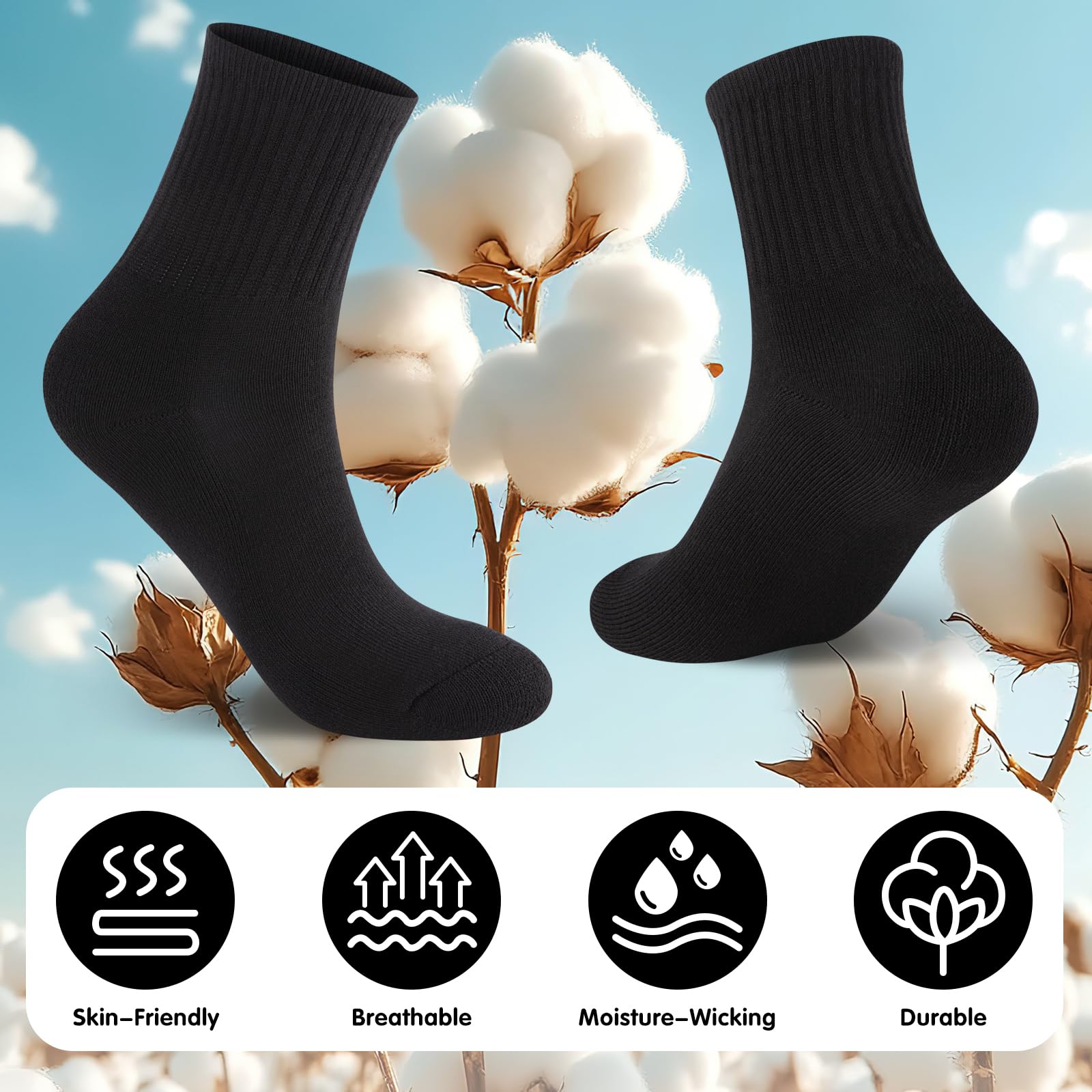 Monxiery Womens Cotton Cushioned Ankle Socks, Athletic Quarter Mini Crew Socks.
