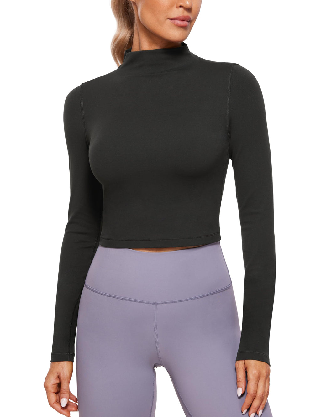 CRZ YOGA Butterluxe Mock Neck Long Sleeve Shirts for Women - Workout Casual Tops Turtleneck Crop Slim Fall Base Layer