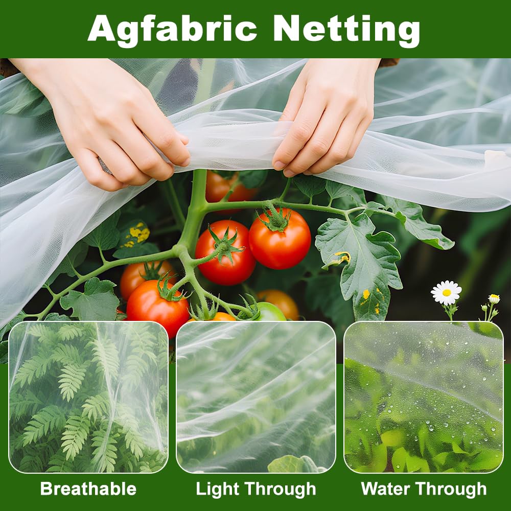 Agfabric Garden Netting 3.9x9.5' Insect Pest Barrier Netting for Garden Protection,Plant Cover Row Cover Mesh Netting for Vegetables Fruit Trees and Plants,White