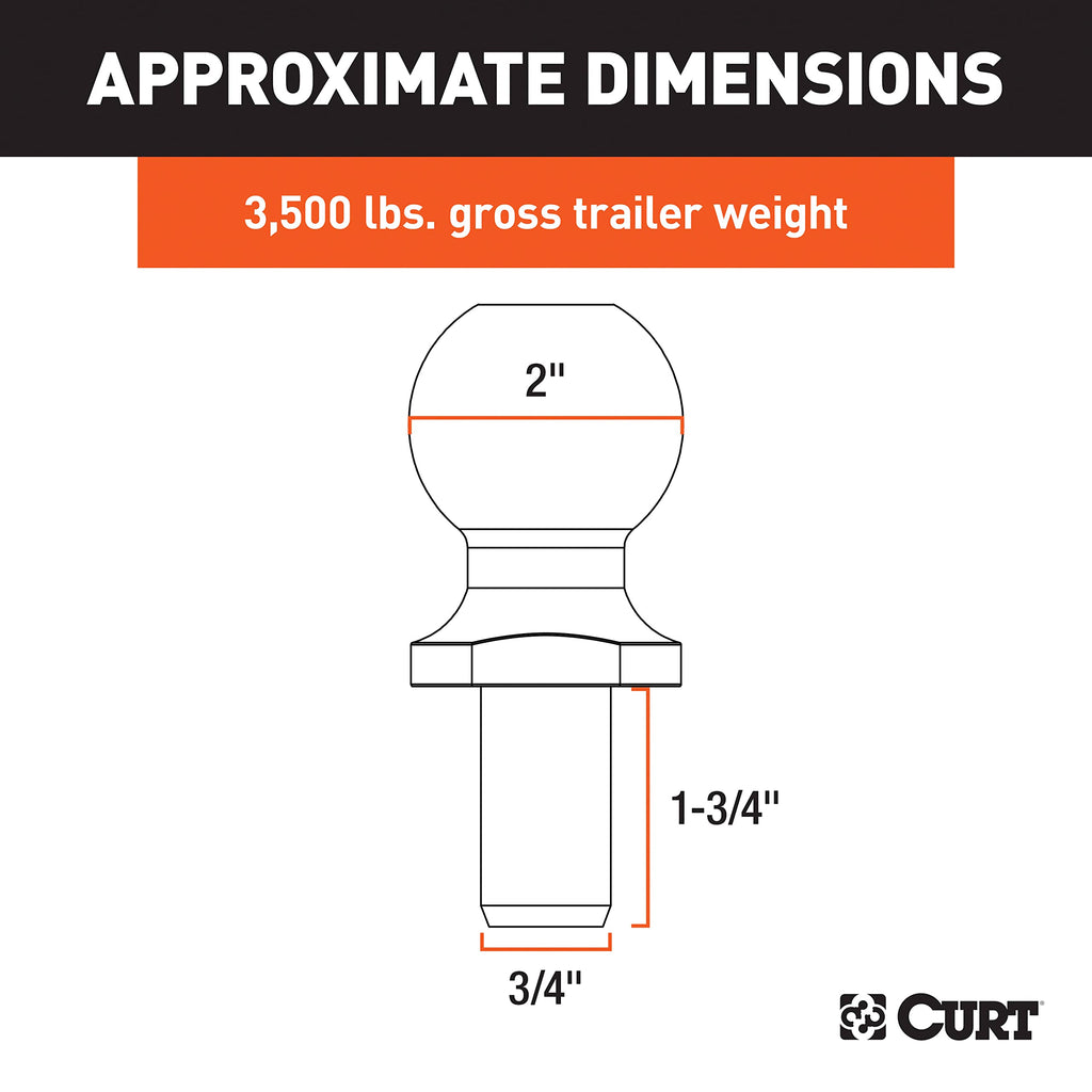 CURT 40003 Chrome Trailer Hitch Ball, 3,500 lbs, 2-Inch Diameter, 3/4 x 1-3/4-Inch Shank , Universal Fit