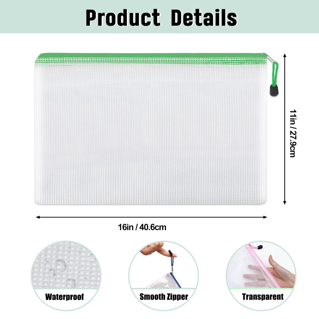 EOOUT 24pcs Mesh Zipper Pouch Bags A3 Extra Large Document Bag with Label Pocket, 16.9x12 Inches, Plastic Zip File Folders, Puzzles, Board Game Storage for Organizing Office Home