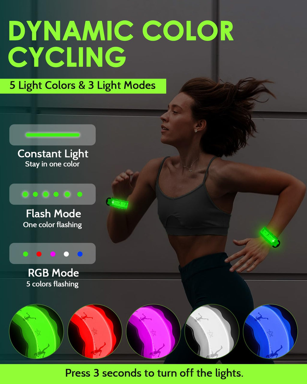 Fitense Rechargeable LED Armband 2-Pack, High Visibility Running Gear for Night Safety, 5 Colors & 3 Modes Light Up Wristbands for Night Walking, Cycling, Running Gift for Women Men Kids，White