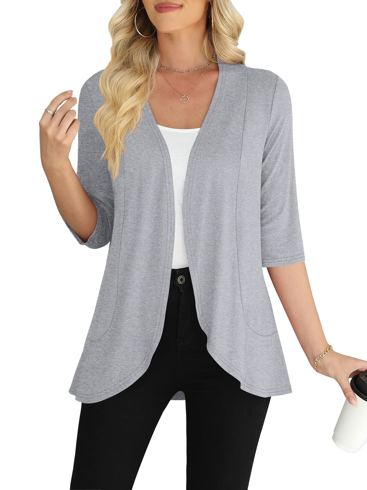 Yincro Women's Casual 3/4 Sleeve Cardigan Lightweight Soft Open Front Cardigans