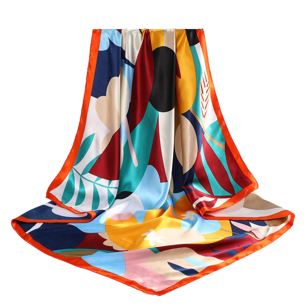 AWAYTR 35” Large Satin Square Head Scarf - 2Pcs Silk Like Floral Head Scarves Square Satin Hair Scarf Bandanas for Women
