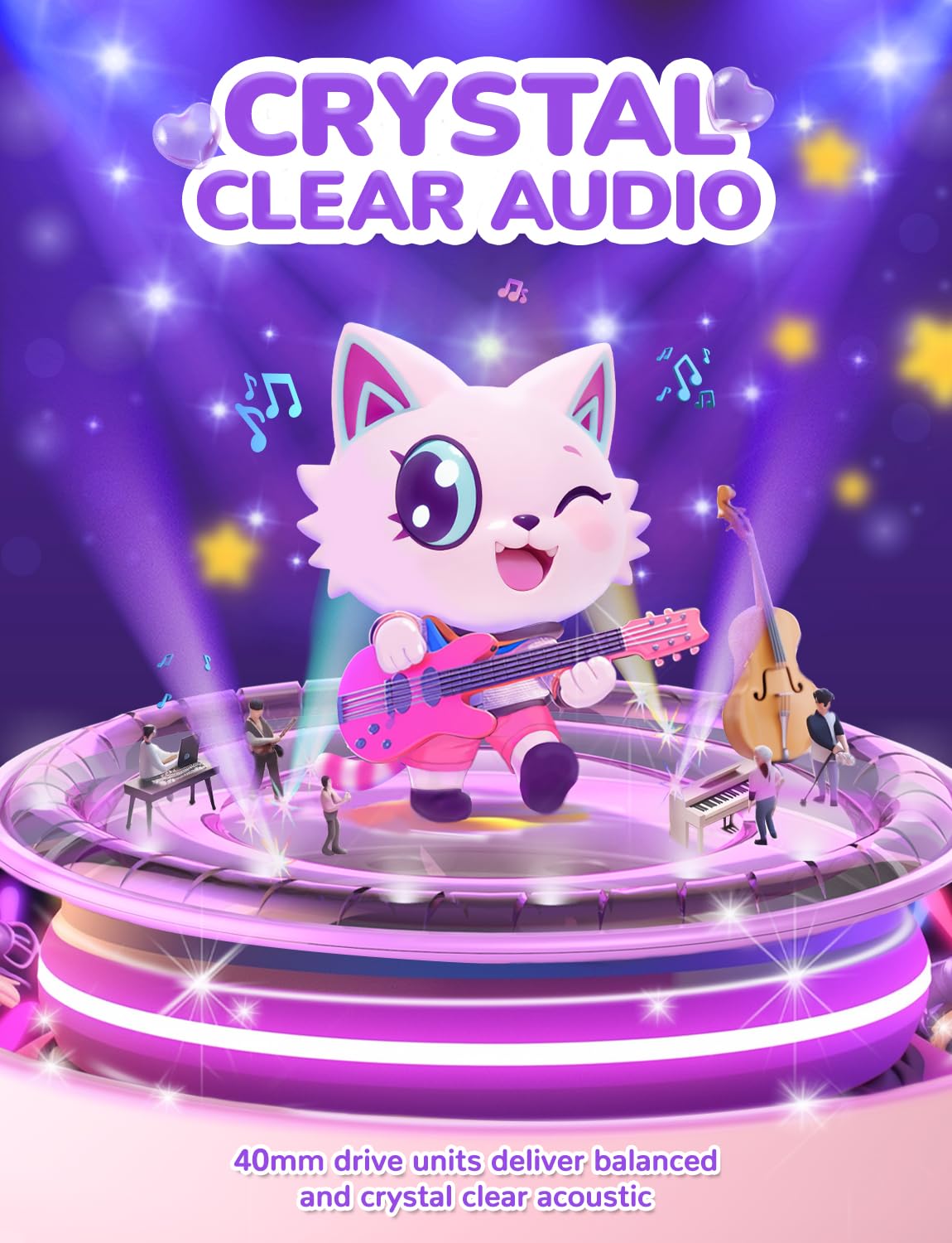 iClever Cat Ear Kids Bluetooth Headphones, LED Lights Up, 74/85dBA Safe Volume Limited, 50H Playtime,Bluetooth 5.2, USB C,Kids Headphones Wireless Over Ear for Travel iPad Tablet, Meow Macaron-Purple