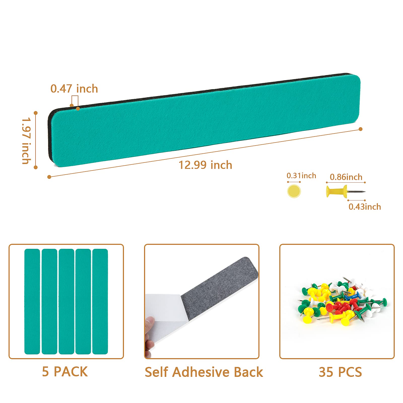 Felt Bulletin Board, 15.7''X 11.8'' corkboard Pin Board for Bedrooms Offices Home Wall Decoration, Self Adhesive Cork Board with 35 Push Pins for Paste Notes, Photos, Schedules (2 Pack)
