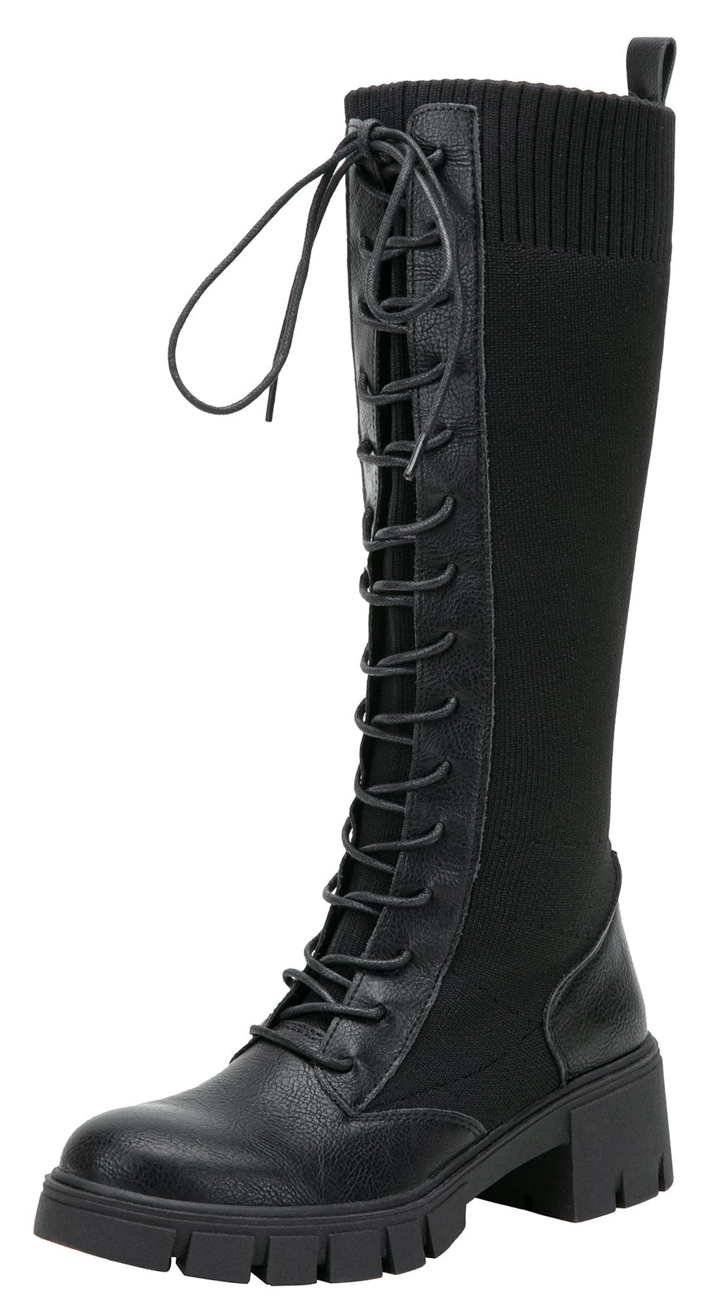 Jeossy Women's Knee High Combat 9603 Boots, Tall Platform Chunky Heel Boots Wide Claf