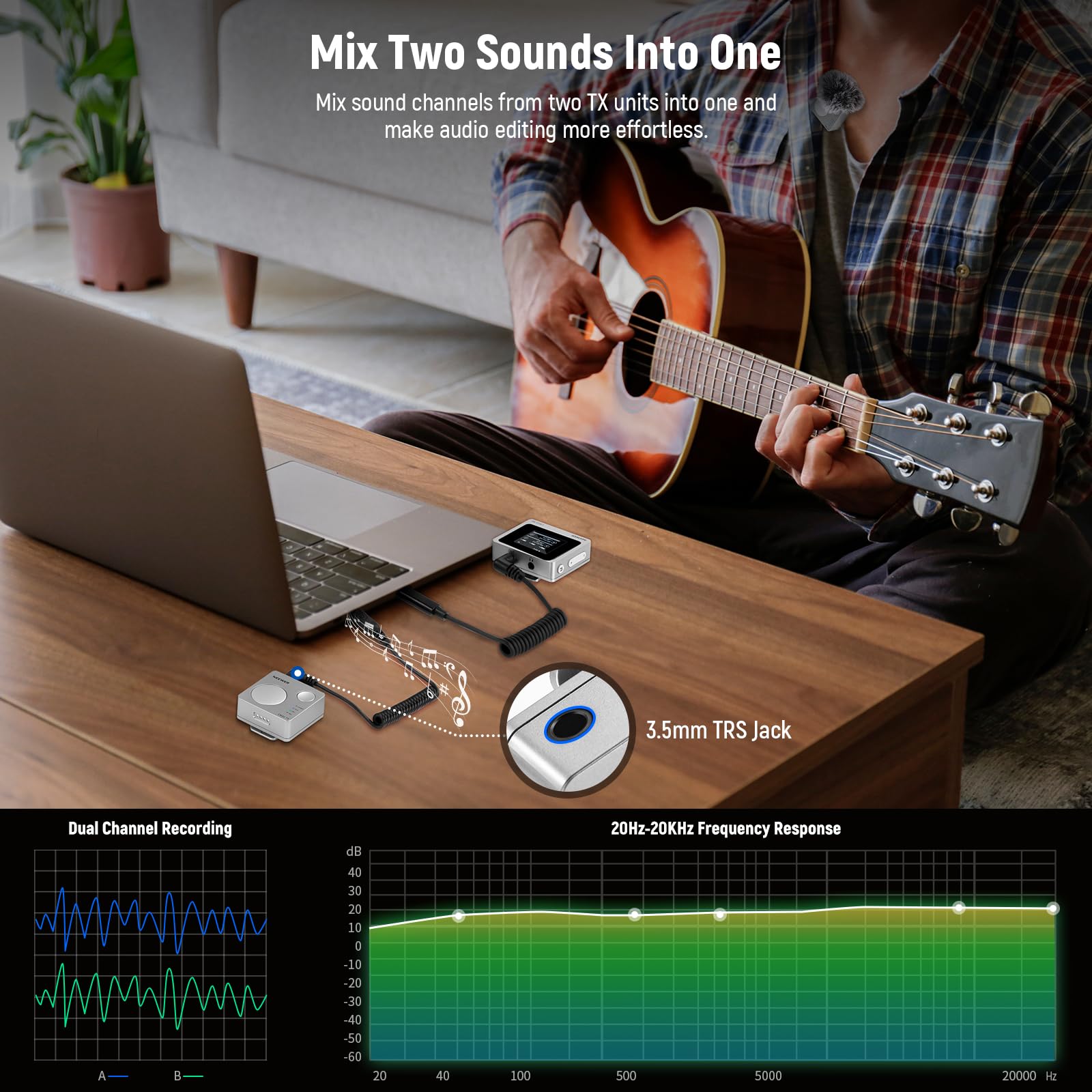 NEEWER CM28 Wireless Lavalier Microphone System, 1 Click Noise Canceling, 4GB Storage for 9Hrs of 48KHz 16 Bit Uncompressed Audio, Lapel Mic Compatible with iPhone/Android/PC/Camera/iPad